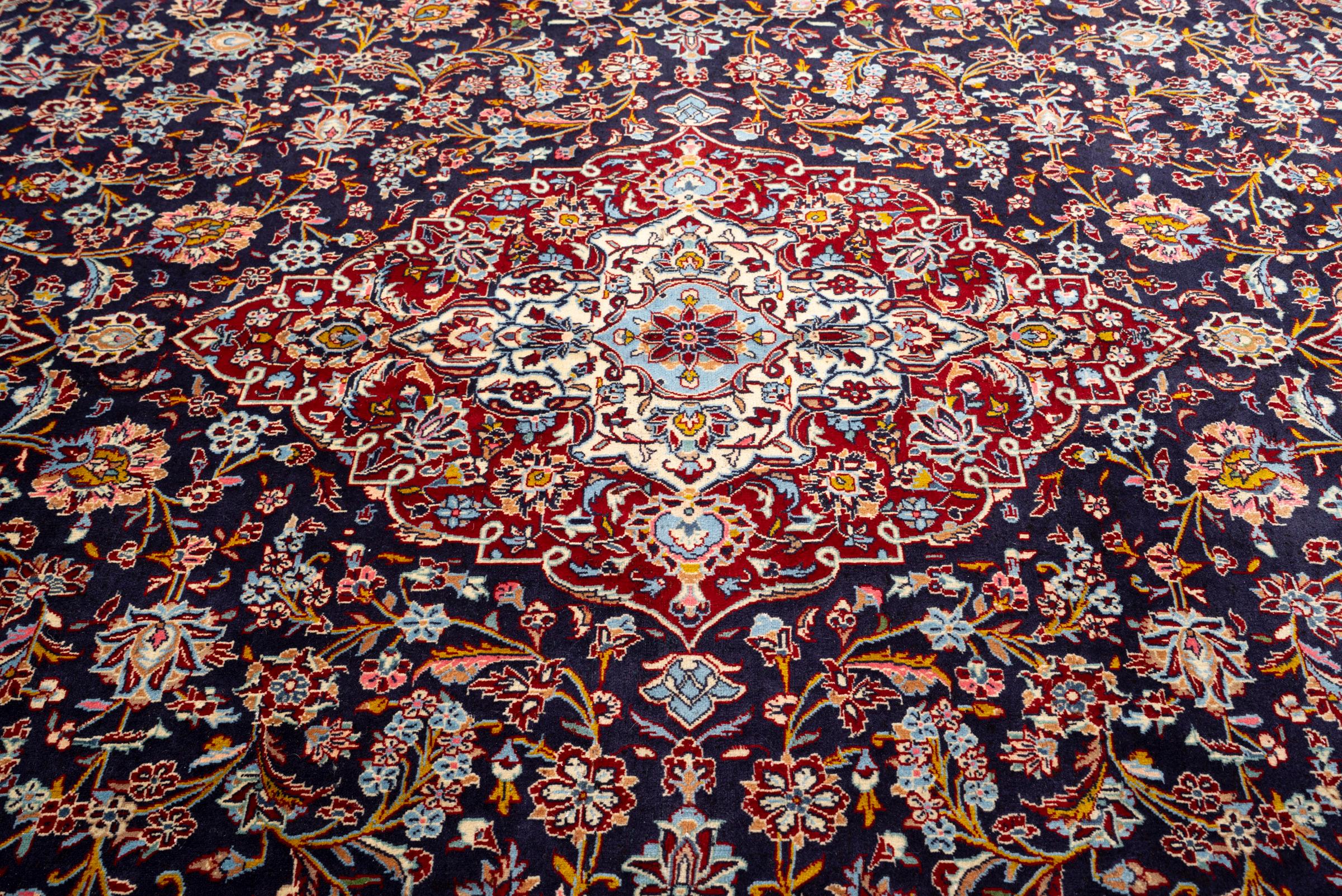 Vintage Fine Kashan Navy Lachak Toranj Persian Rug