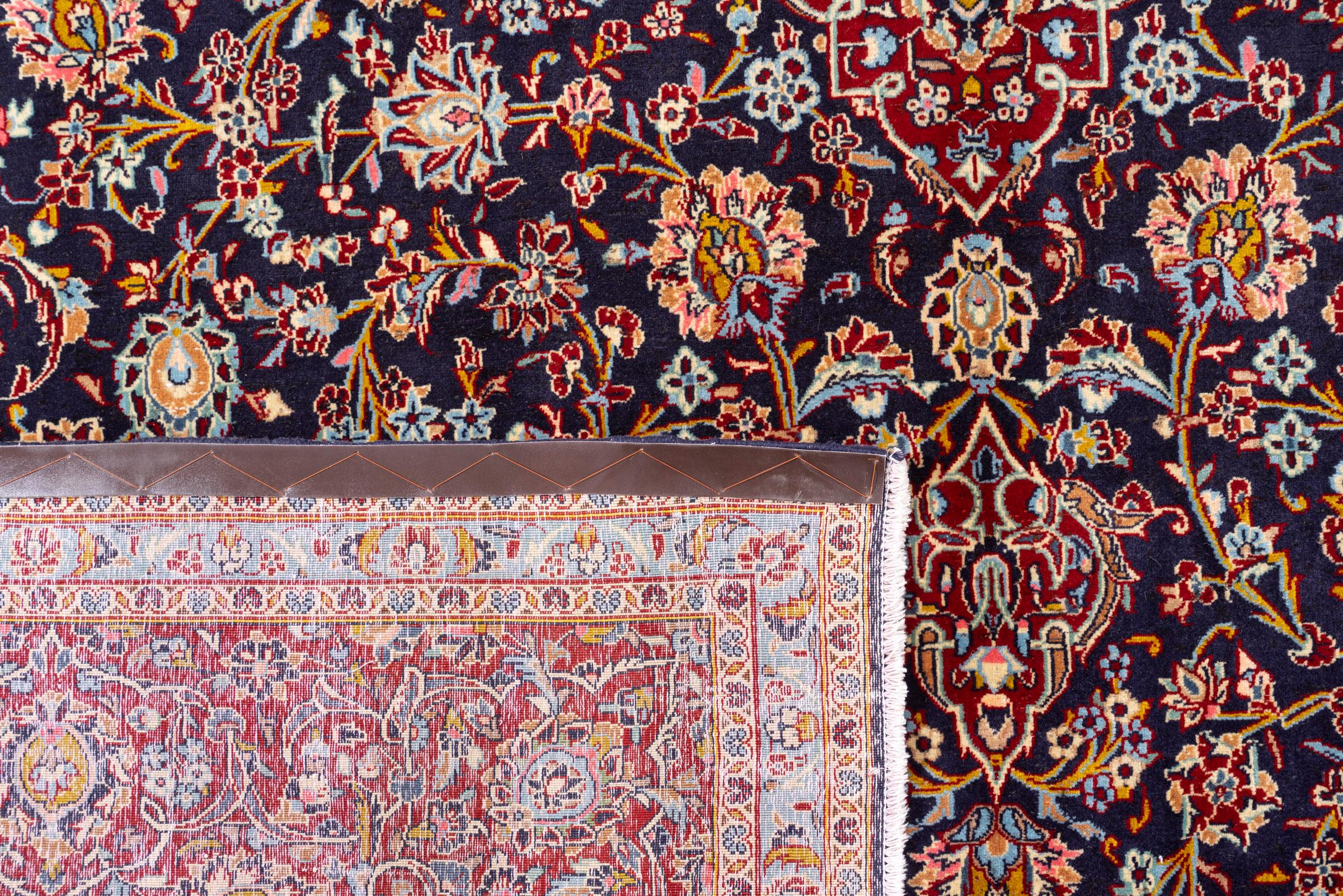 Vintage Fine Kashan Navy Lachak Toranj Persian Rug