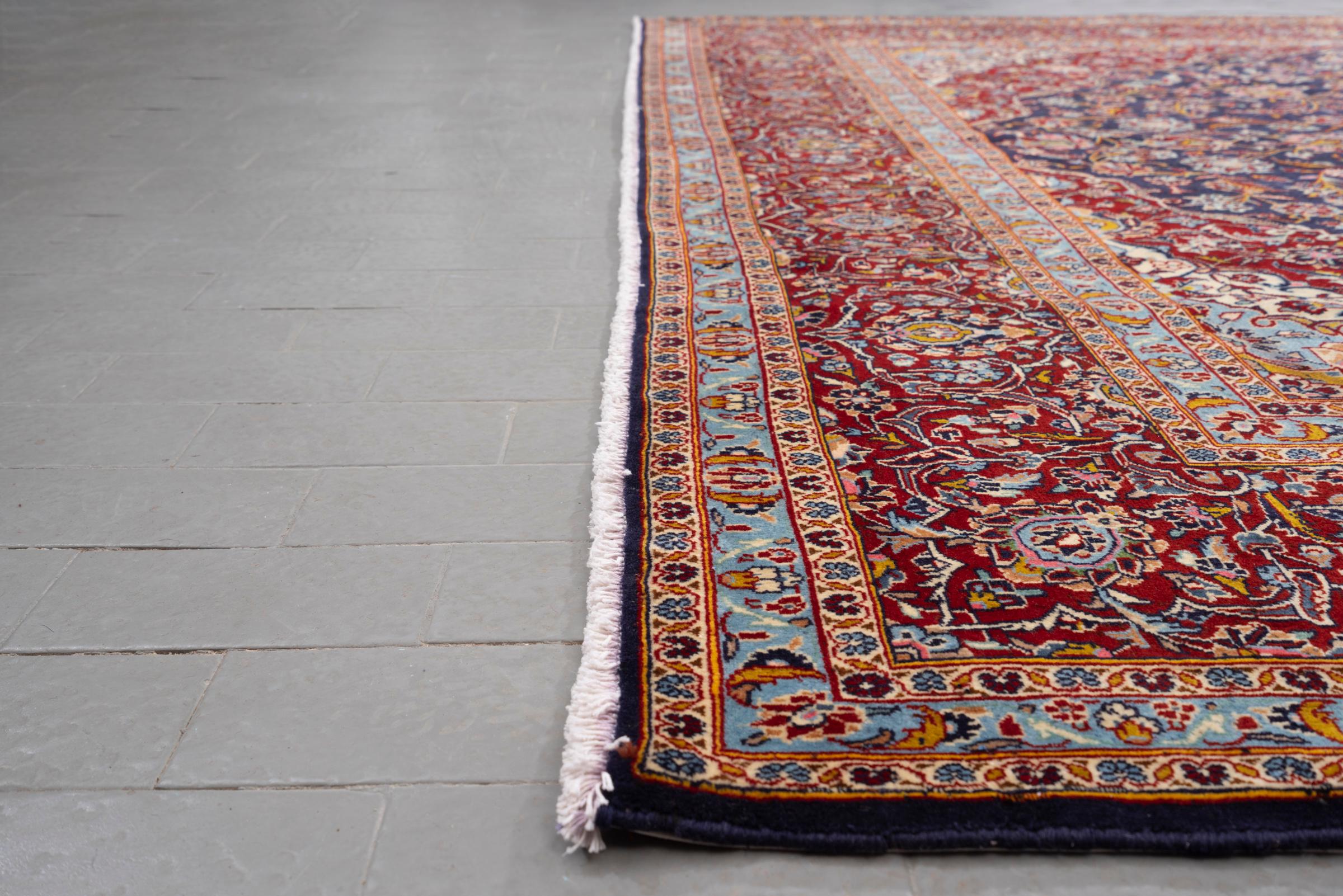 Vintage Fine Kashan Navy Lachak Toranj Persian Rug