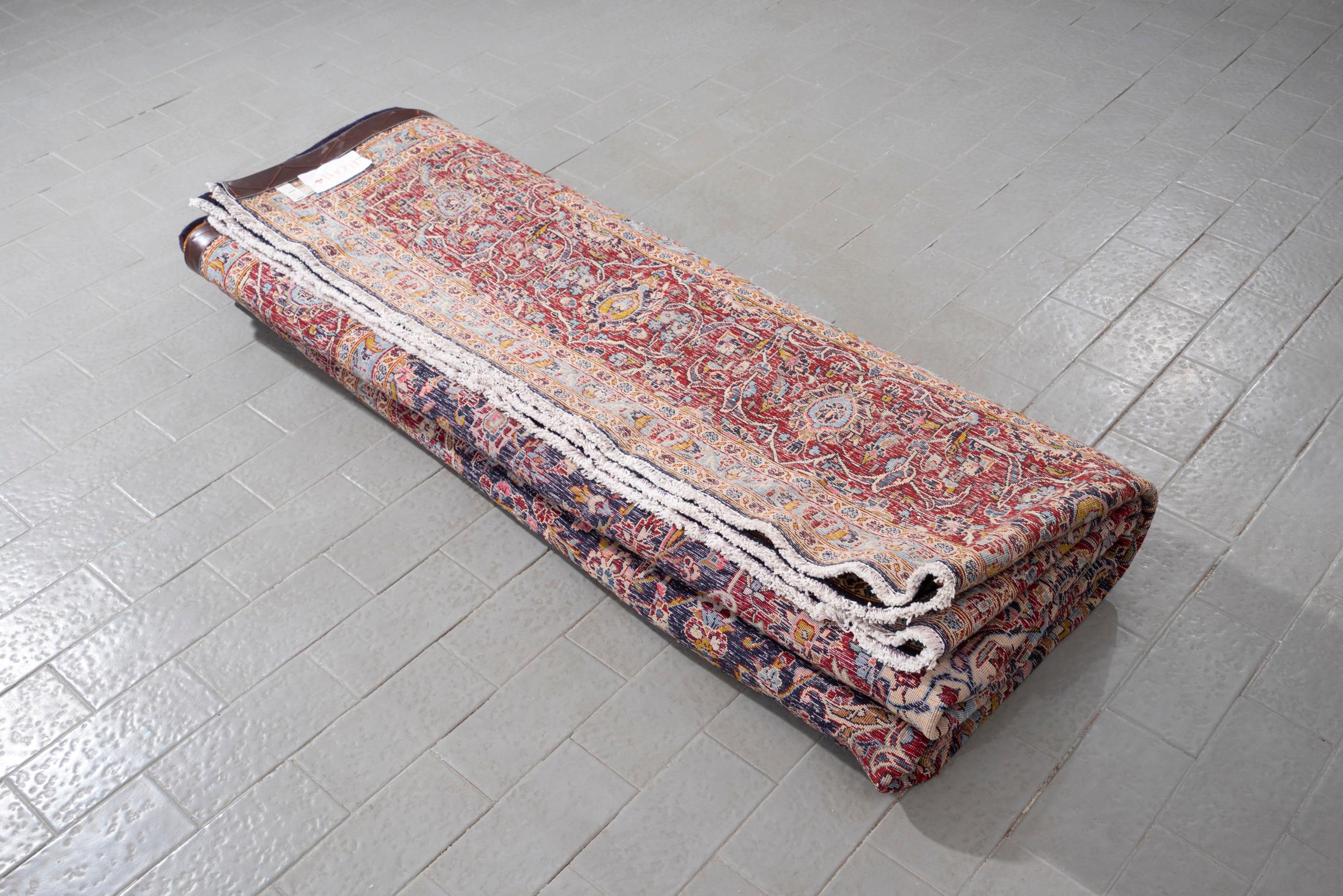 Vintage Fine Kashan Navy Lachak Toranj Persian Rug