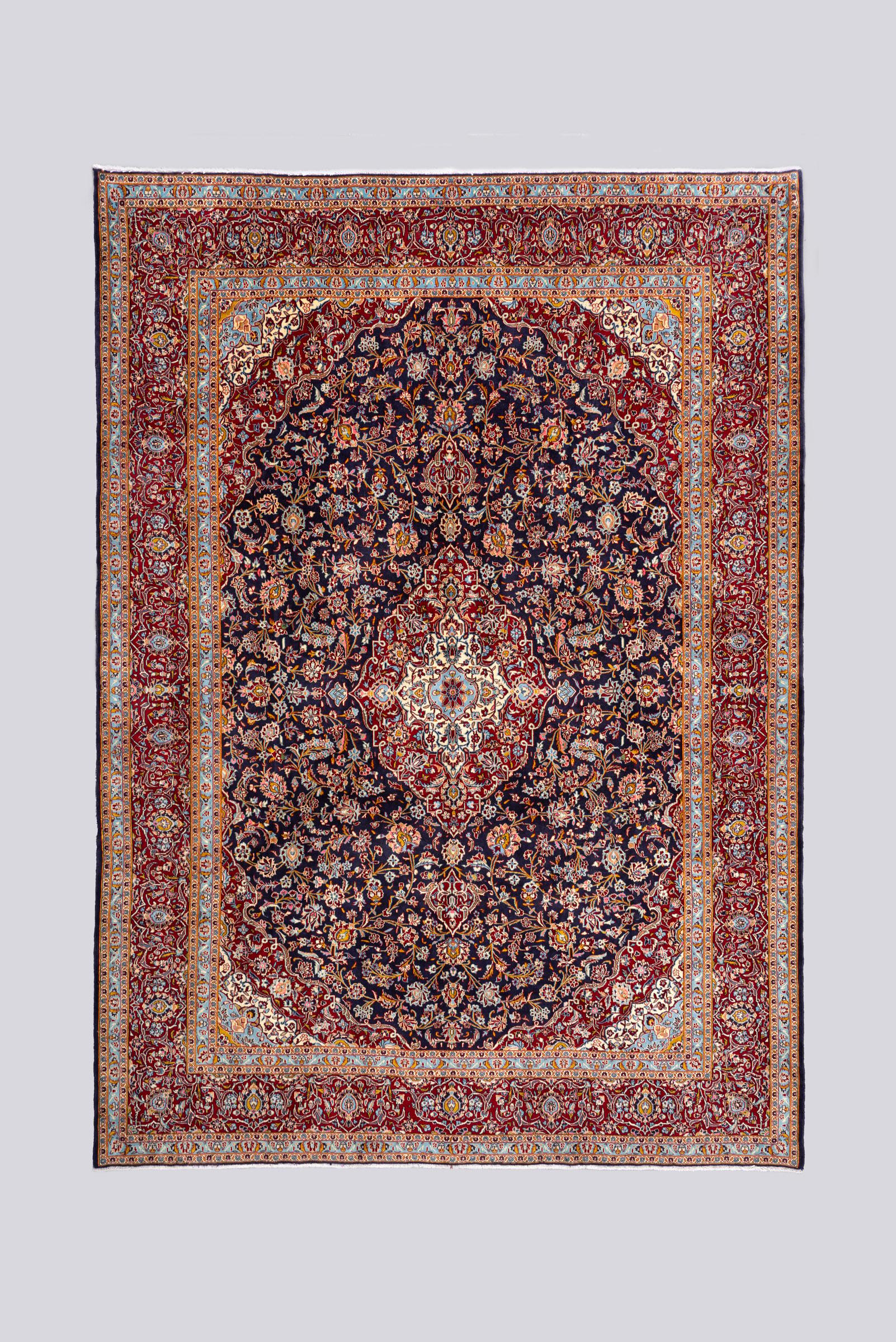 Vintage Fine Kashan Navy Lachak Toranj Carpet 9.3SQM