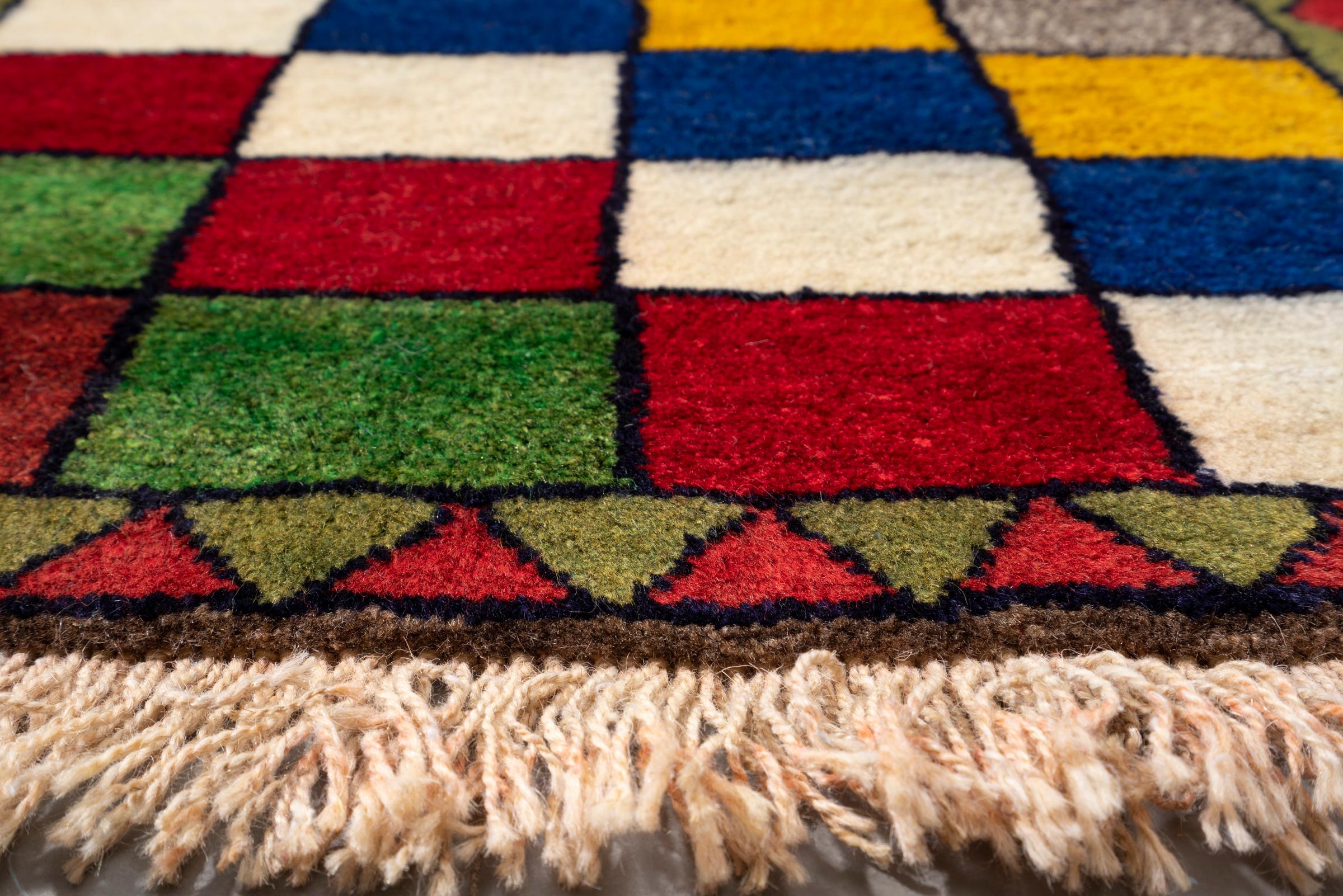 Vintage Qashqai Checkered Persian Gabbeh Poshti Rug