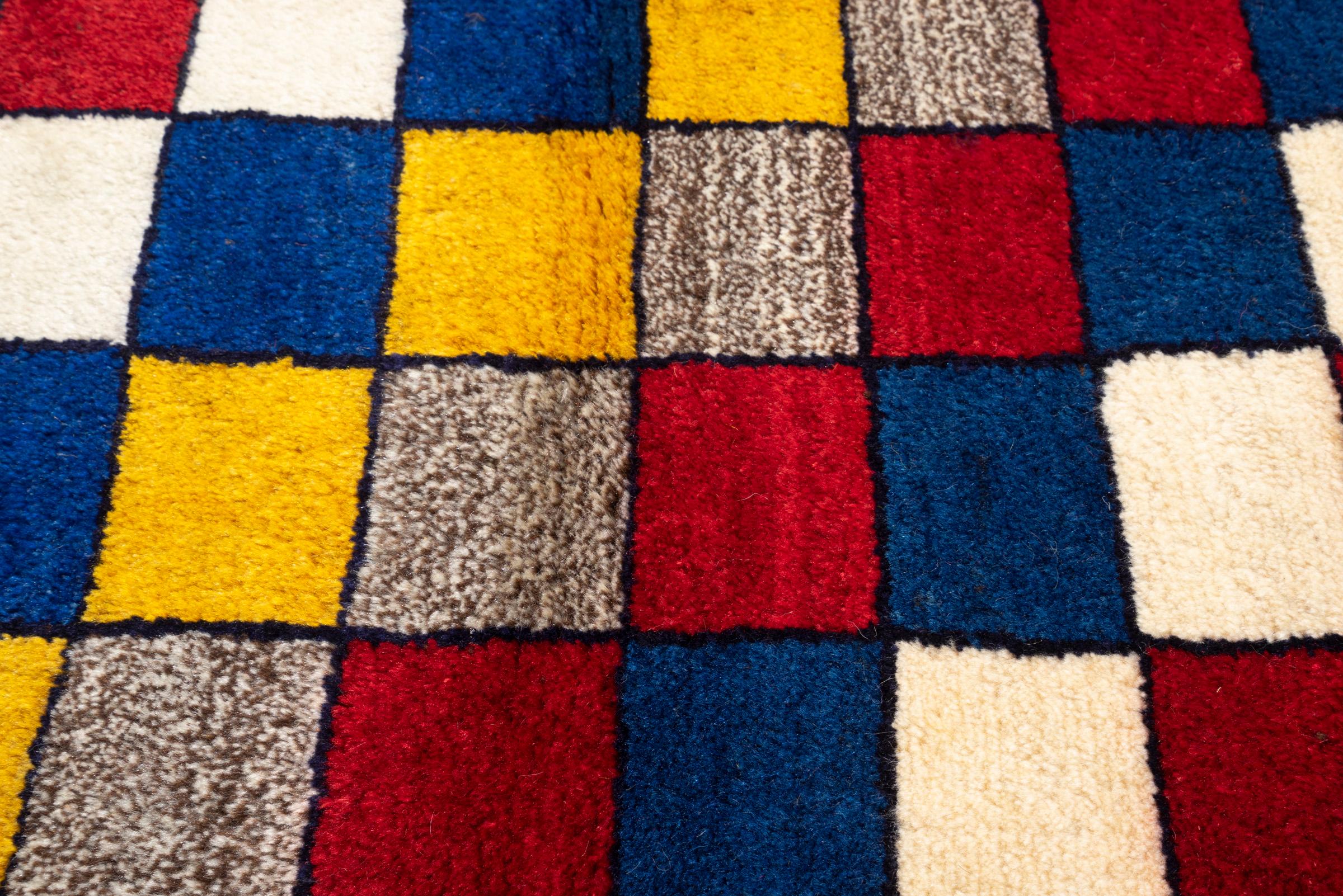 Vintage Qashqai Checkered Persian Gabbeh Poshti Rug