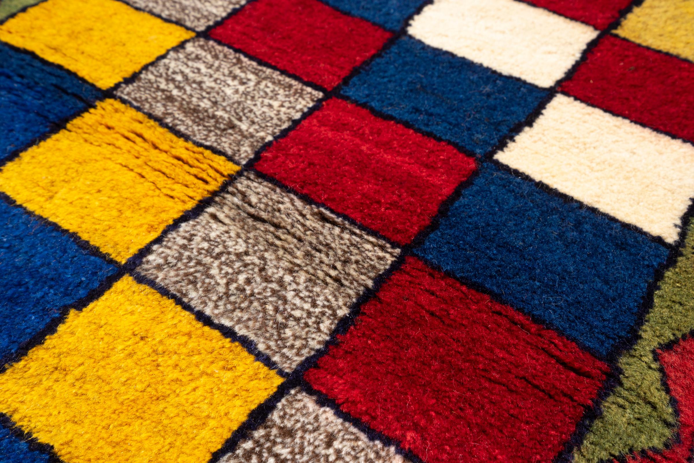 Vintage Qashqai Checkered Persian Gabbeh Poshti Rug