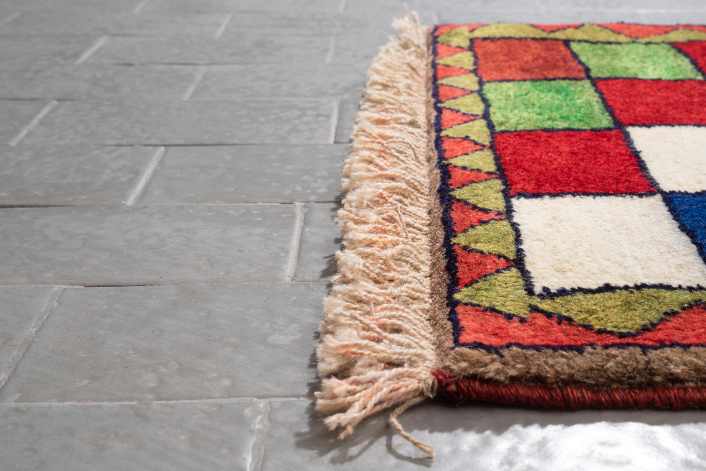 Vintage Qashqai Checkered Persian Gabbeh Poshti Rug