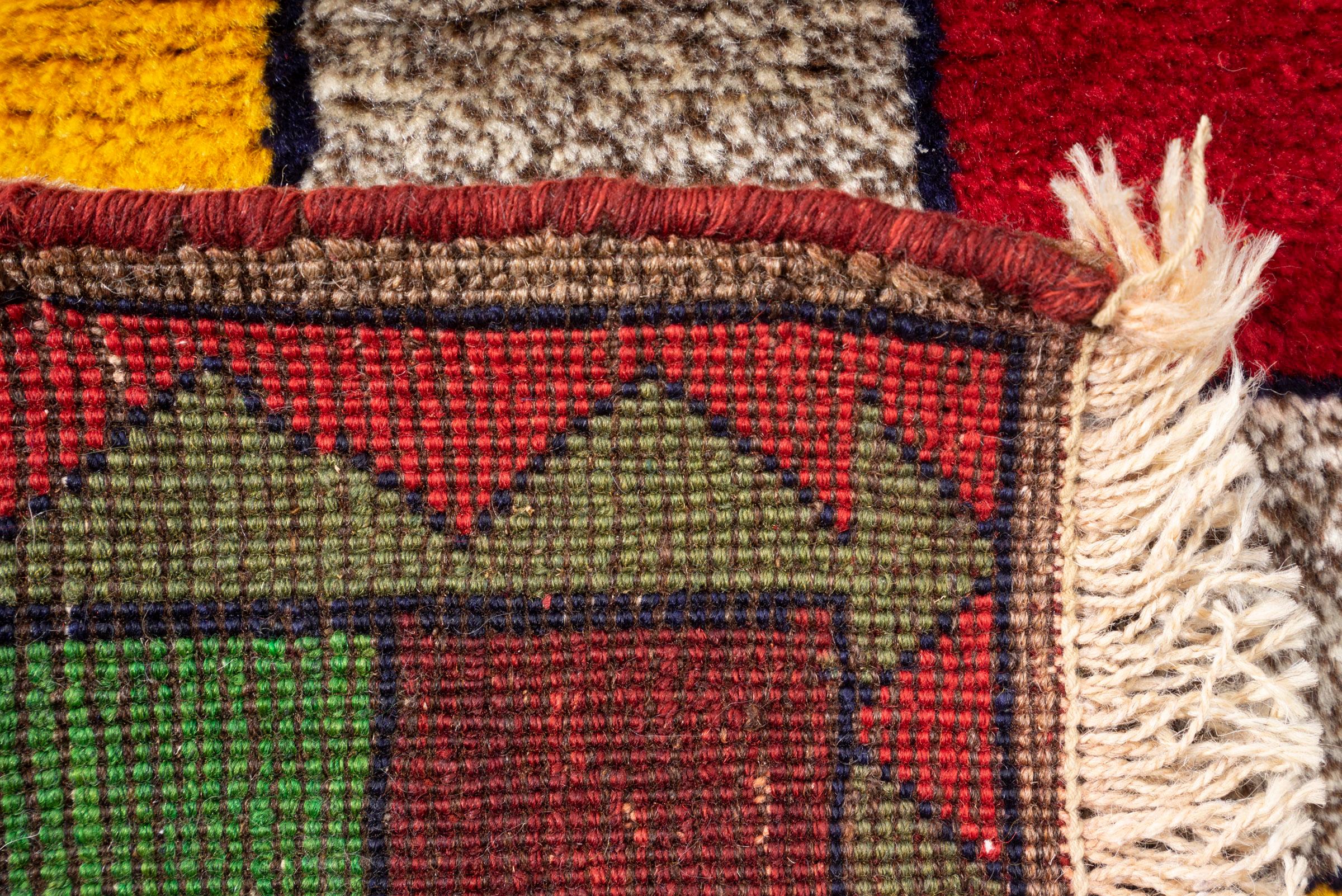 Vintage Qashqai Checkered Persian Gabbeh Poshti Rug