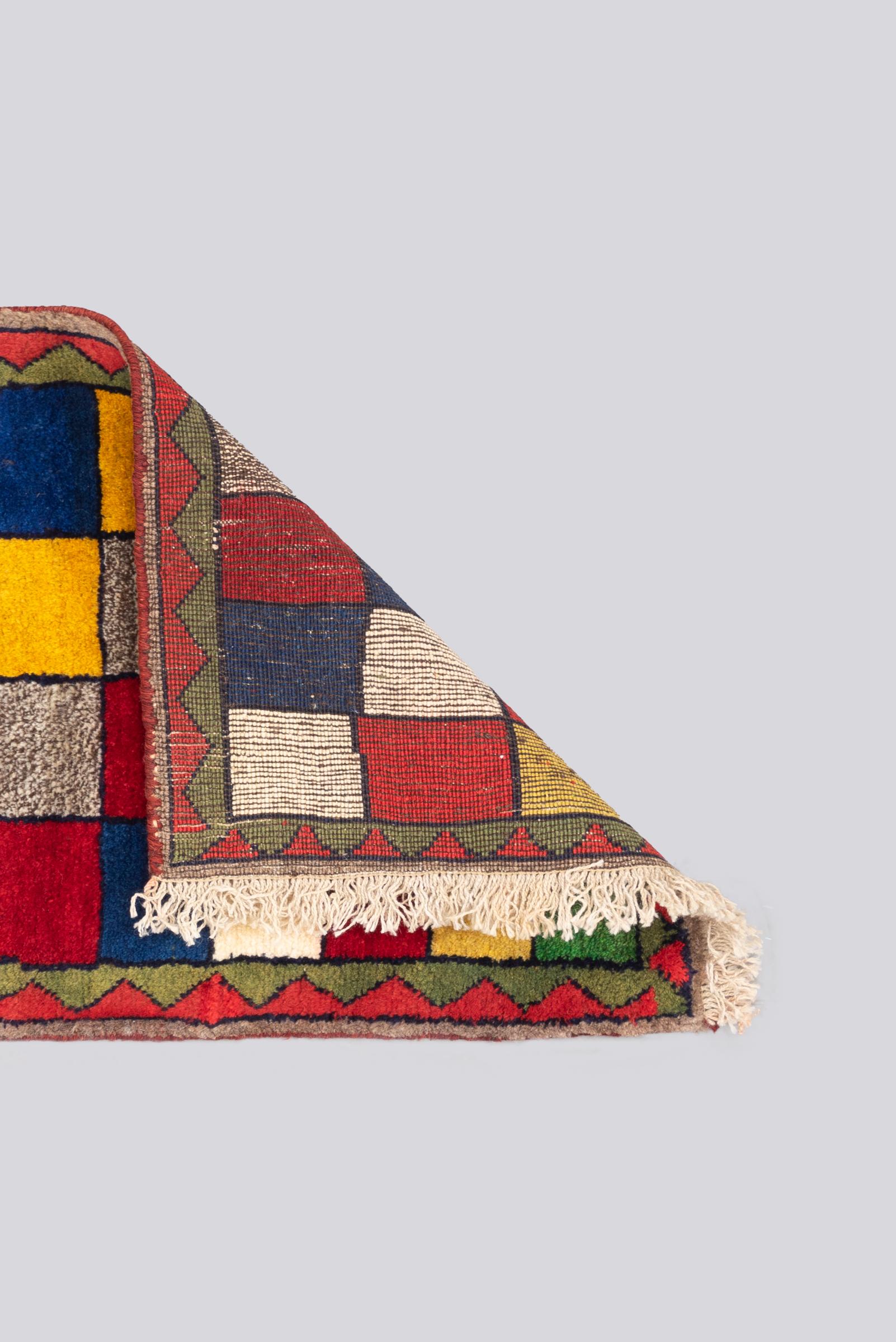 Vintage Qashqai Checkered Persian Gabbeh Poshti Rug