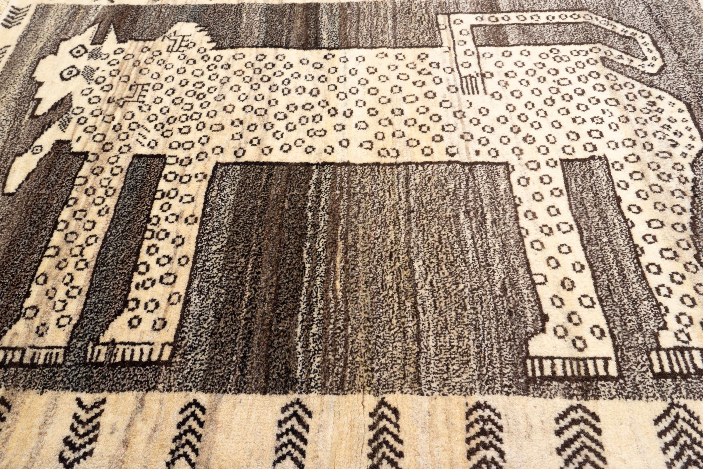 New Weave Qashqai Stone Lion (Shir Sangi) Persian Gabbeh Rug