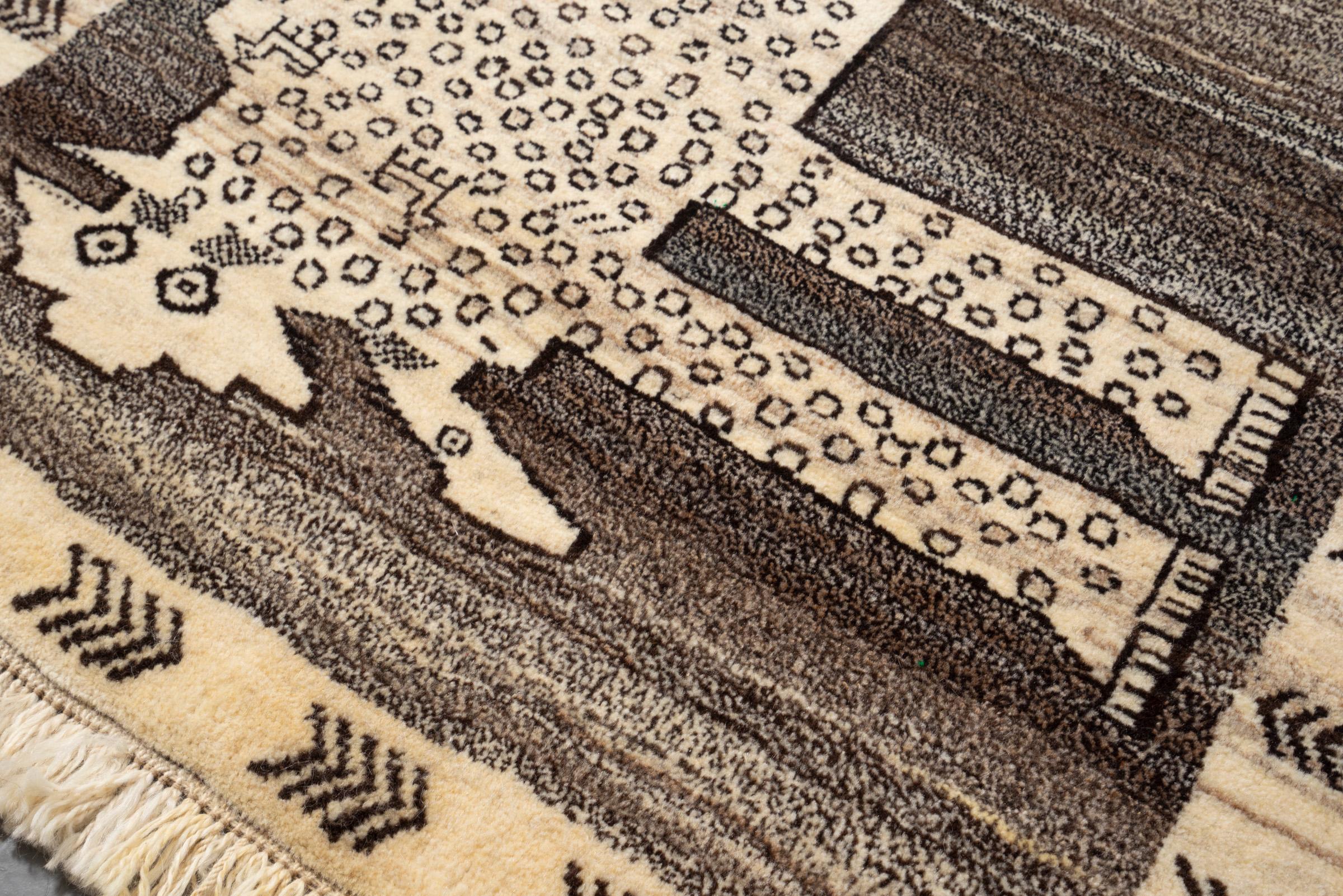 New Weave Qashqai Stone Lion (Shir Sangi) Persian Gabbeh Rug