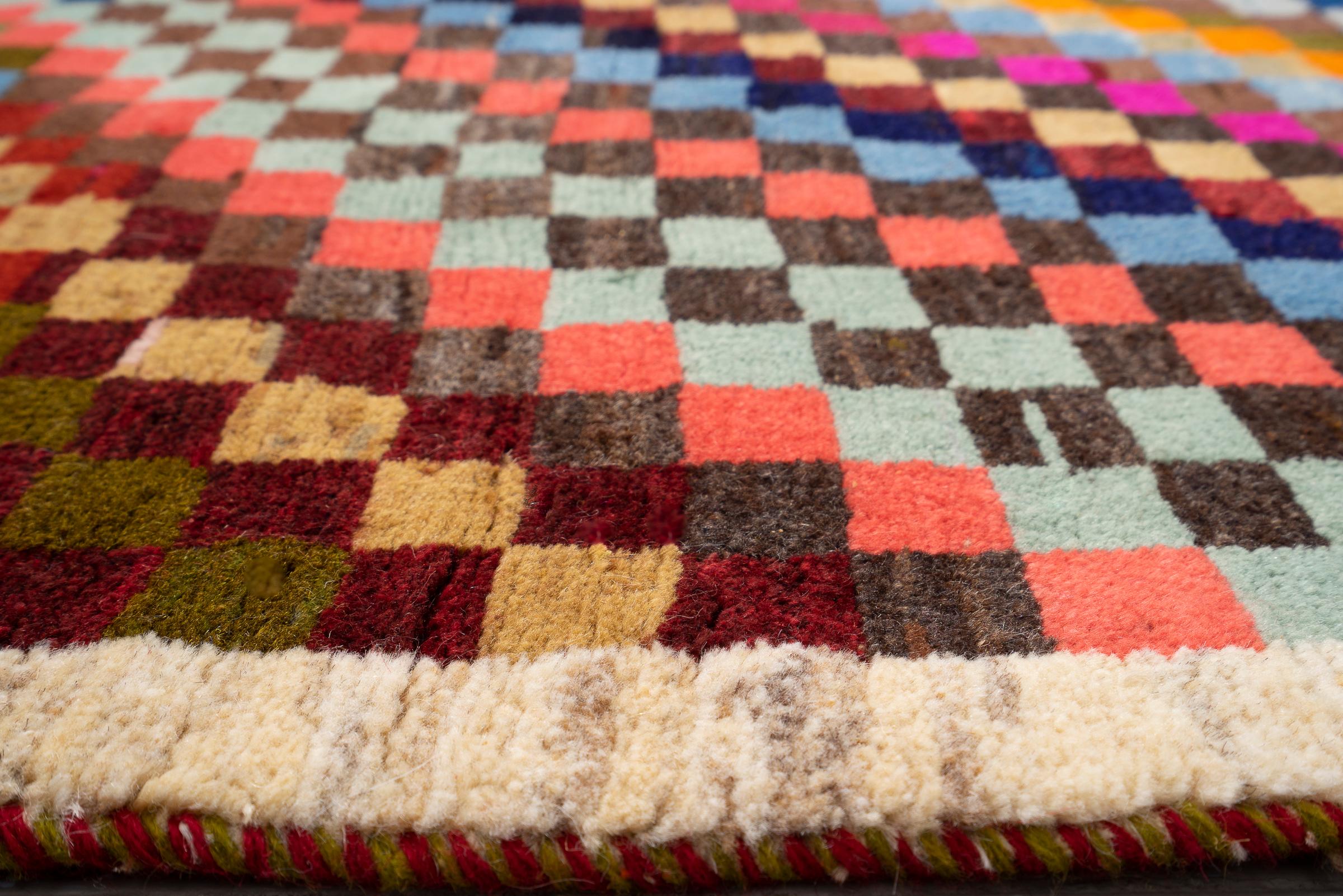 Vintage Qashqai Checkered Persian Gabbeh Rug