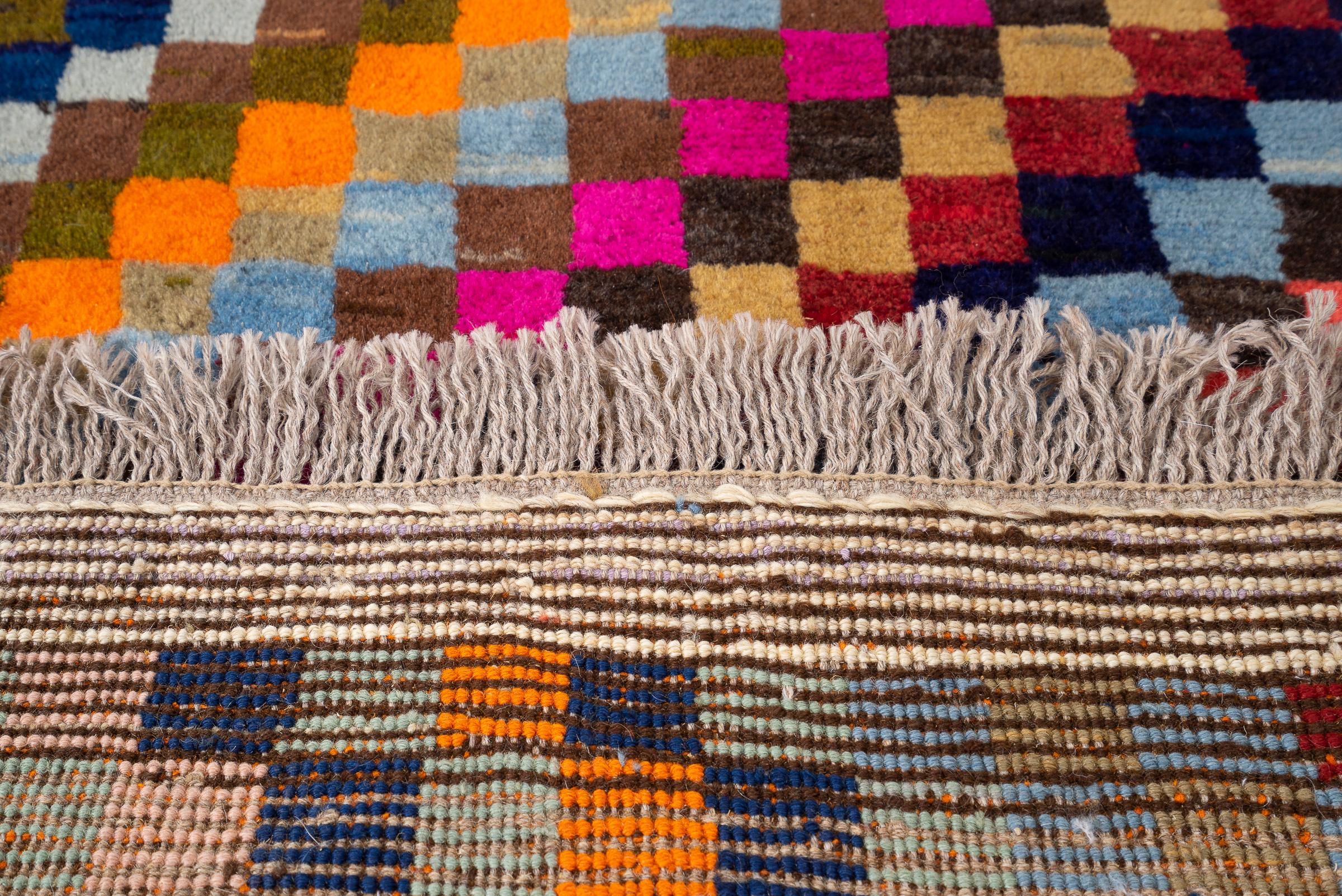 Vintage Qashqai Checkered Persian Gabbeh Rug