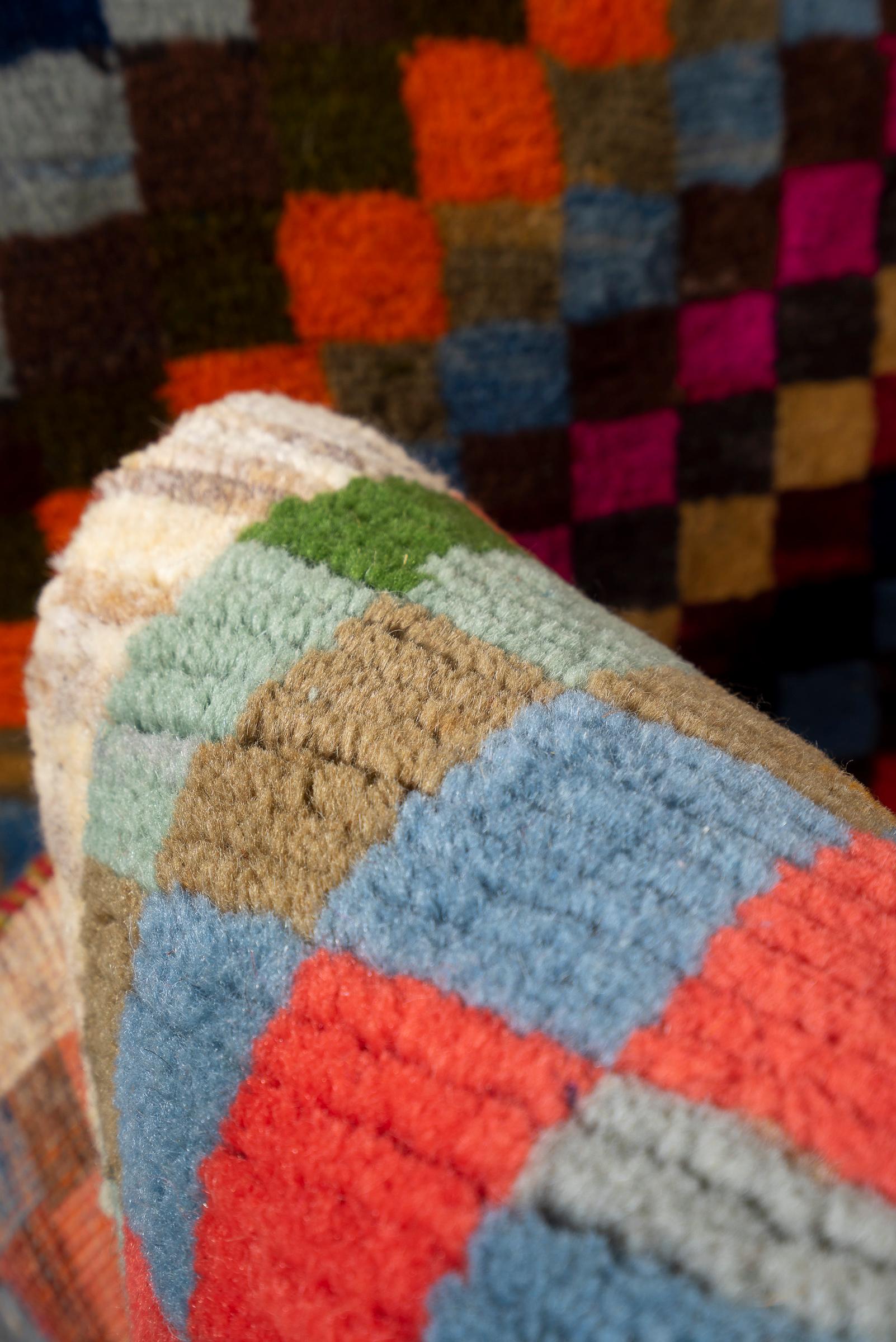 Vintage Qashqai Checkered Persian Gabbeh Rug