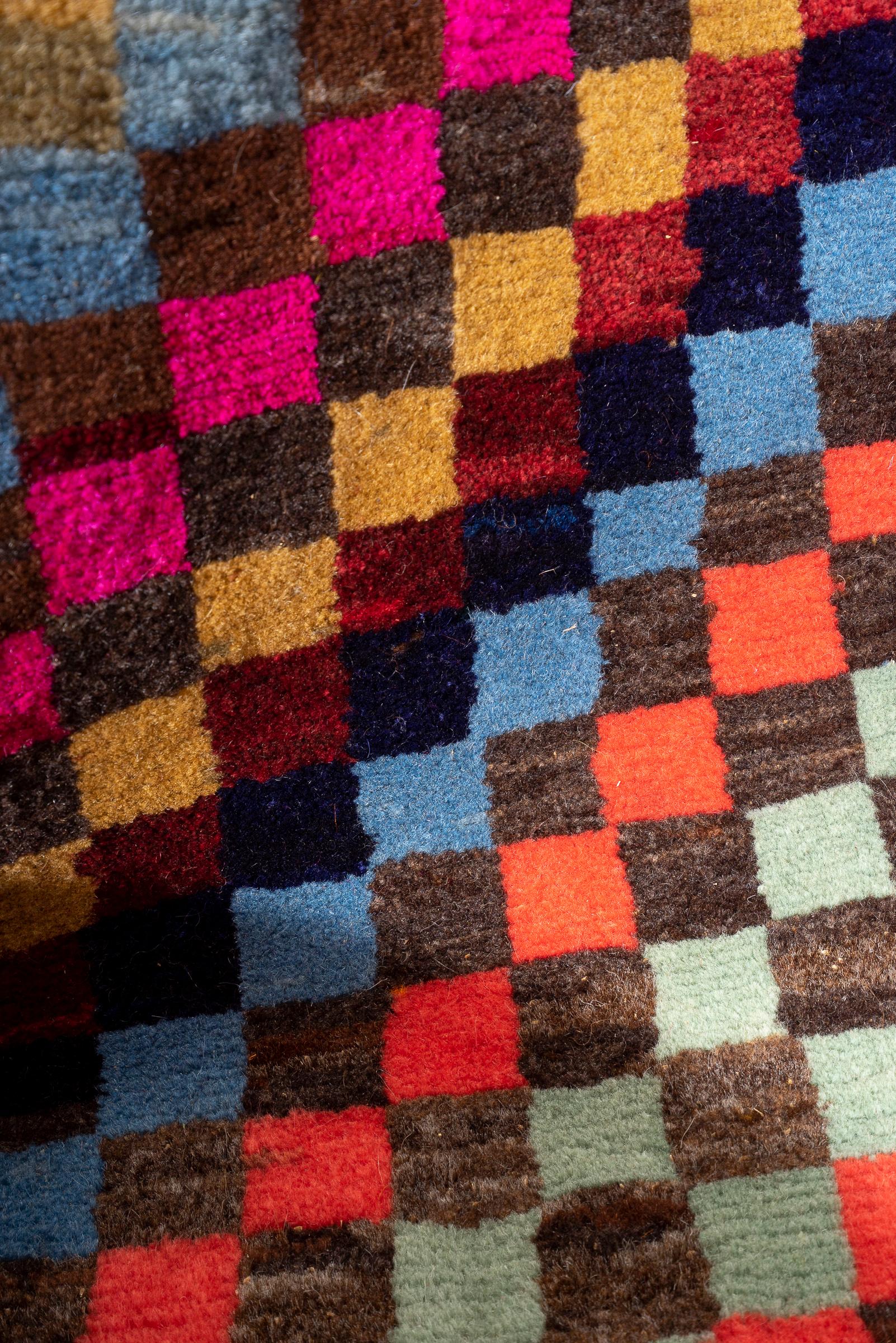 Vintage Qashqai Checkered Persian Gabbeh Rug