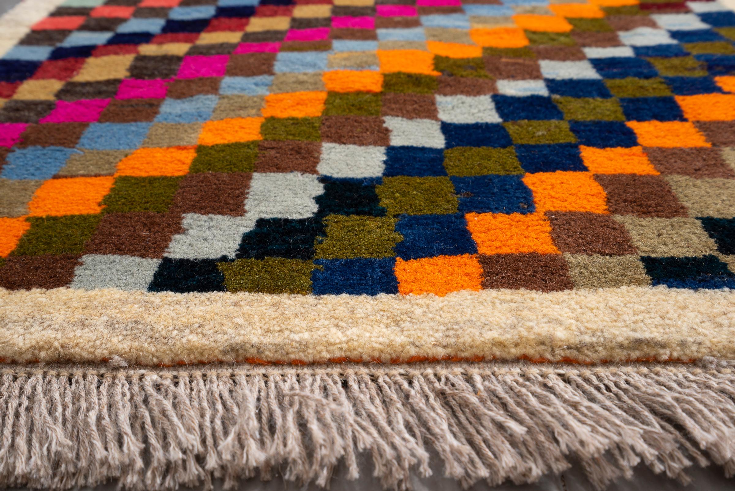 Vintage Qashqai Checkered Persian Gabbeh Rug
