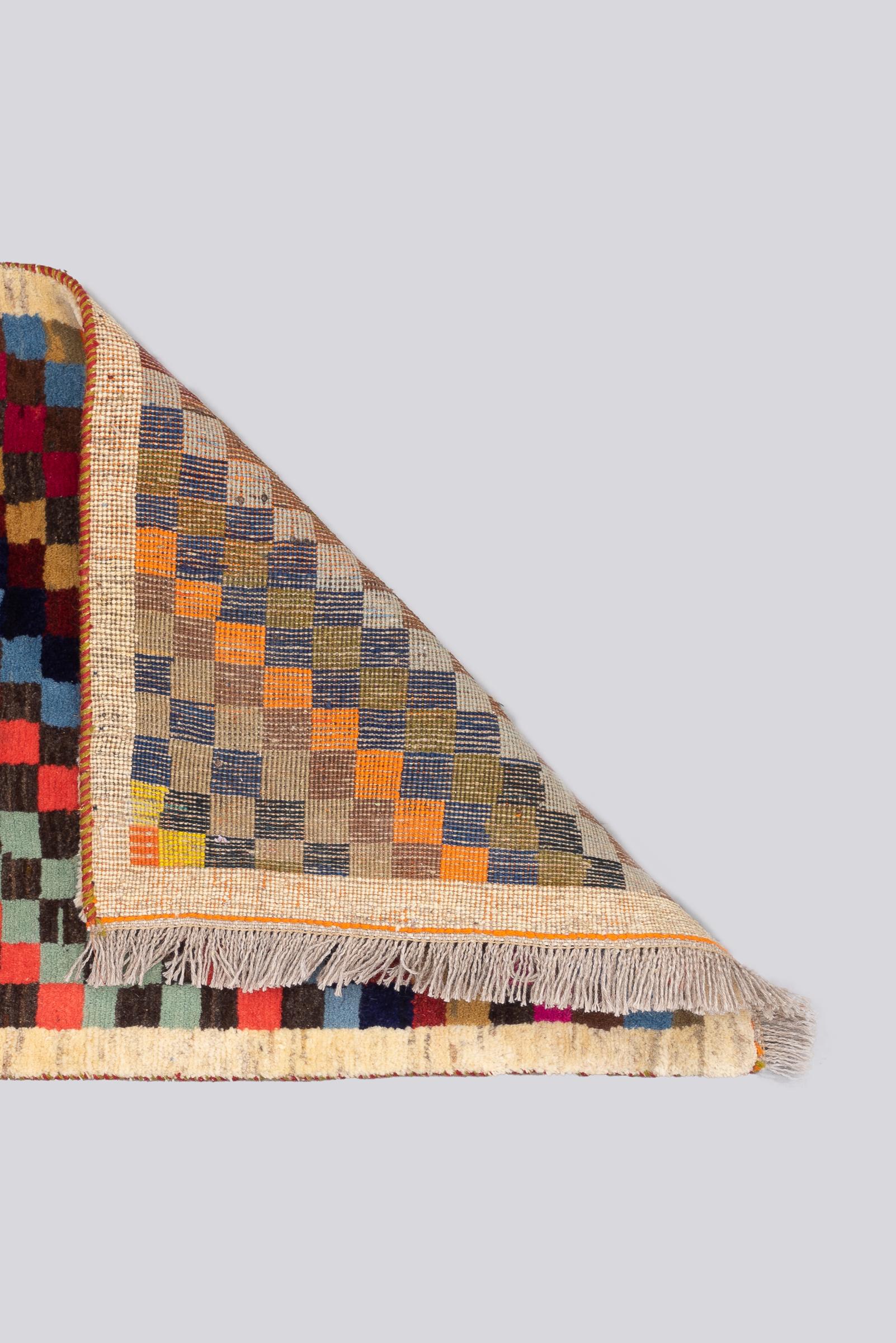 Vintage Qashqai Checkered Persian Gabbeh Rug