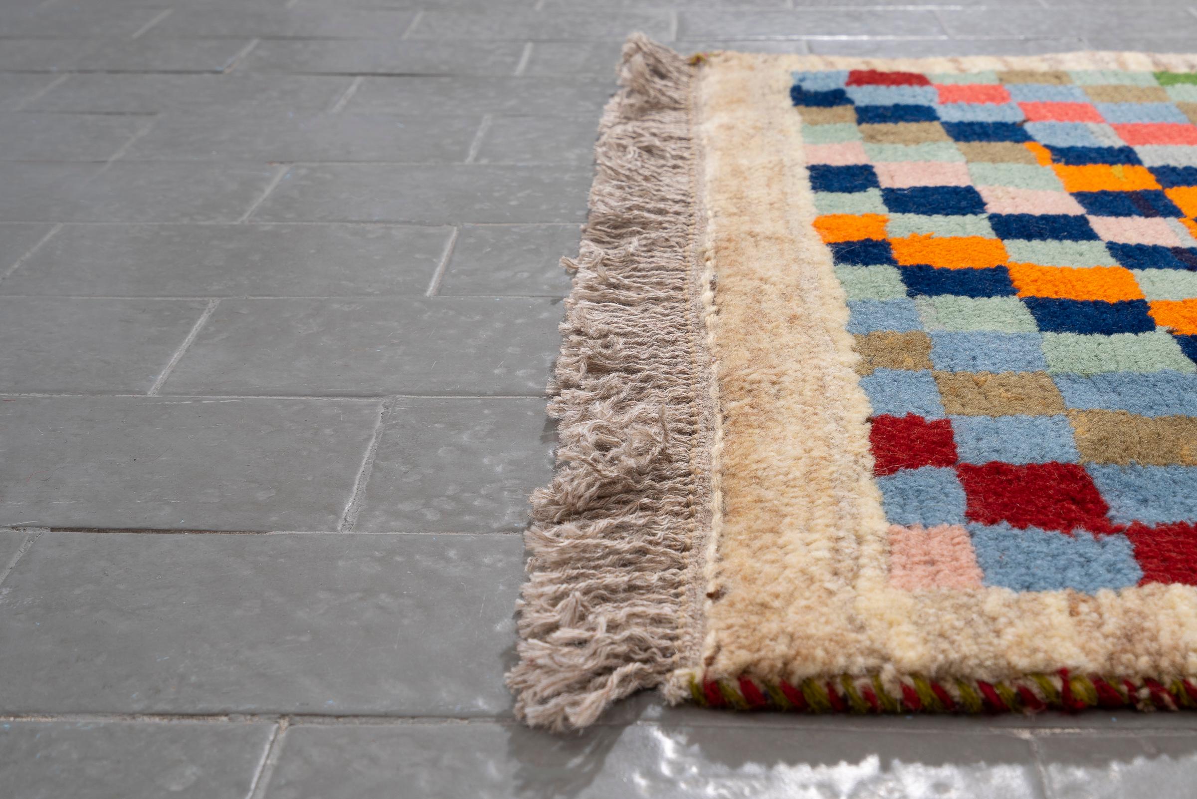Vintage Qashqai Checkered Persian Gabbeh Rug