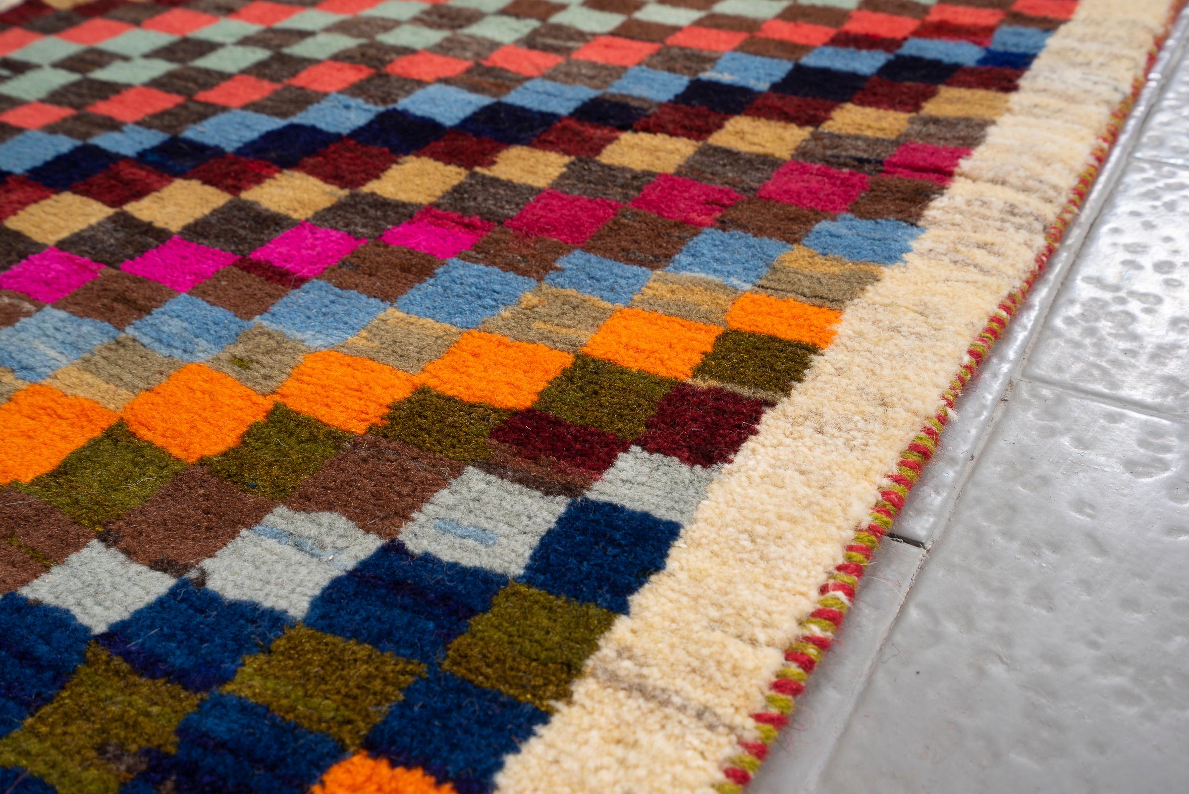 Vintage Qashqai Checkered Persian Gabbeh Rug
