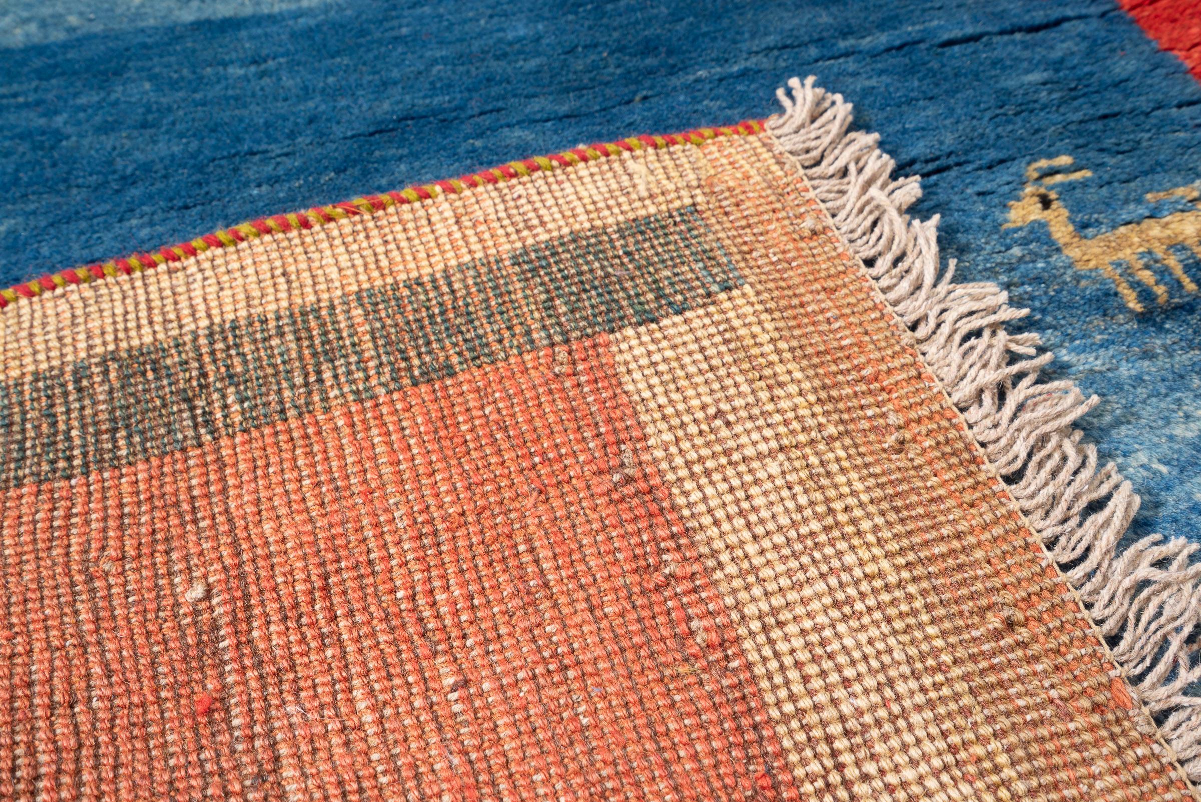 Vintage Qashqai Blue Fields Persian Gabbeh Rug