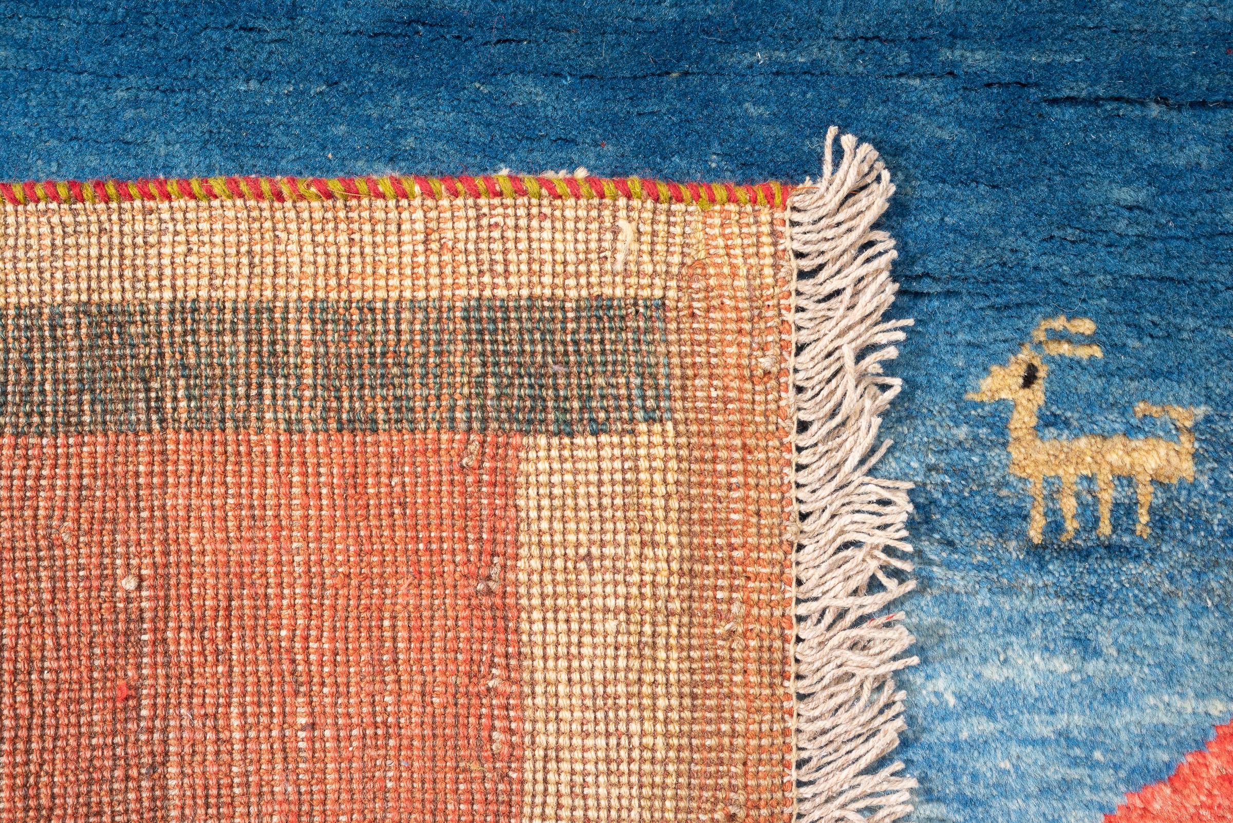 Vintage Qashqai Blue Fields Persian Gabbeh Rug