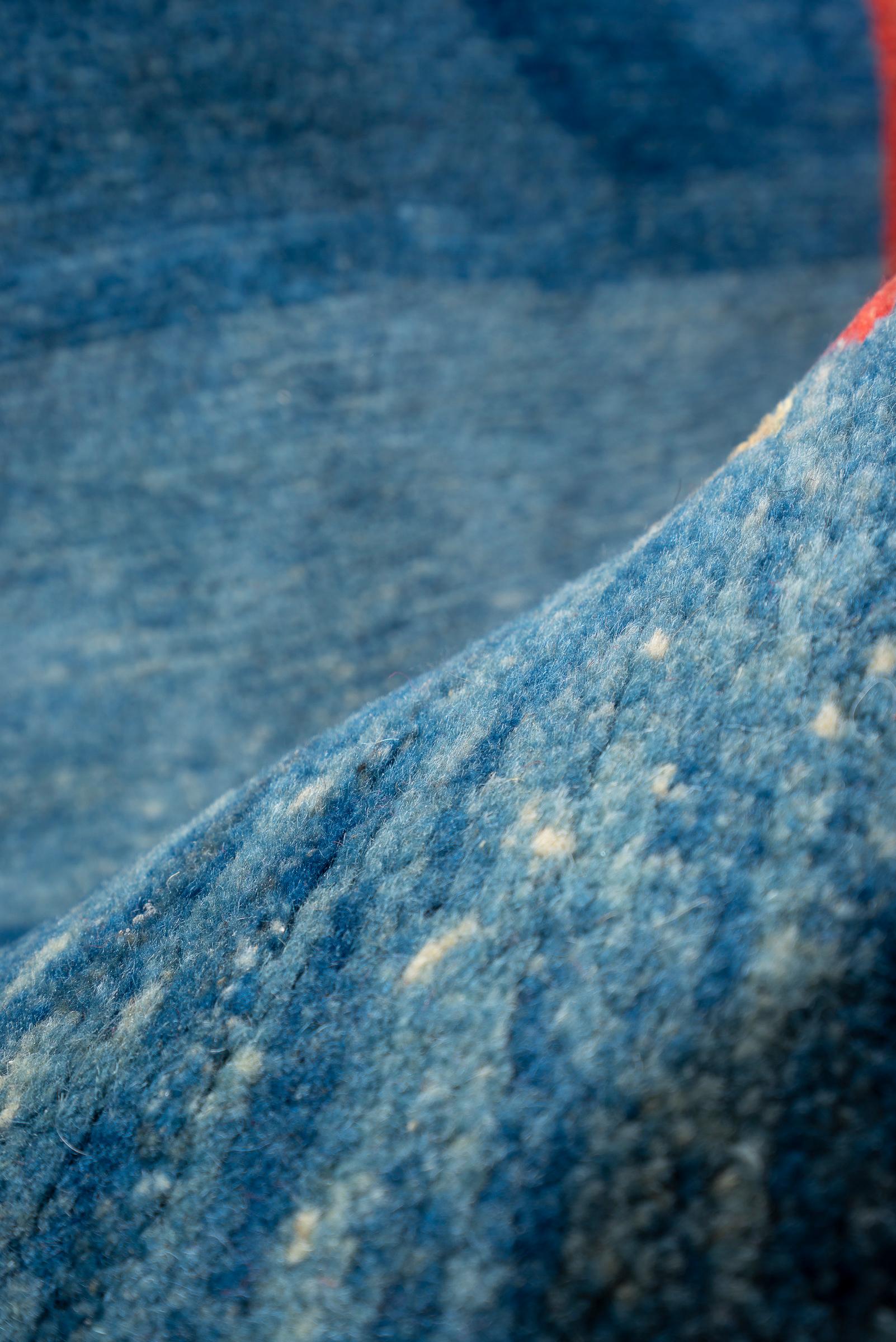Vintage Qashqai Blue Fields Persian Gabbeh Rug
