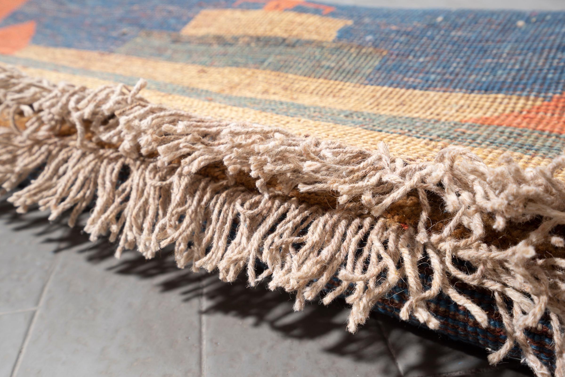 Vintage Qashqai Blue Fields Persian Gabbeh Rug