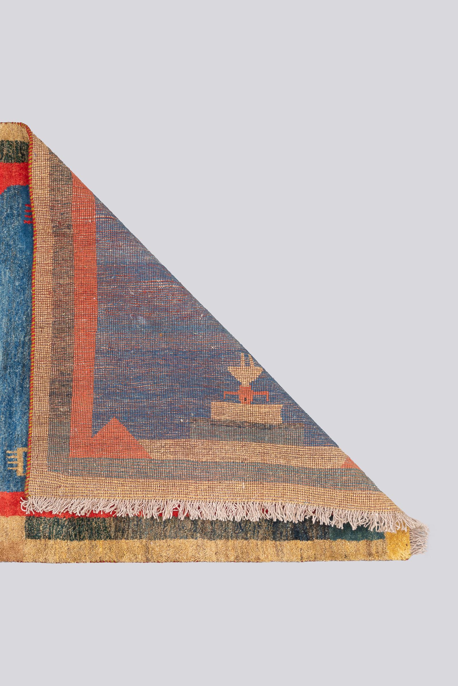 Vintage Qashqai Blue Fields Persian Gabbeh Rug