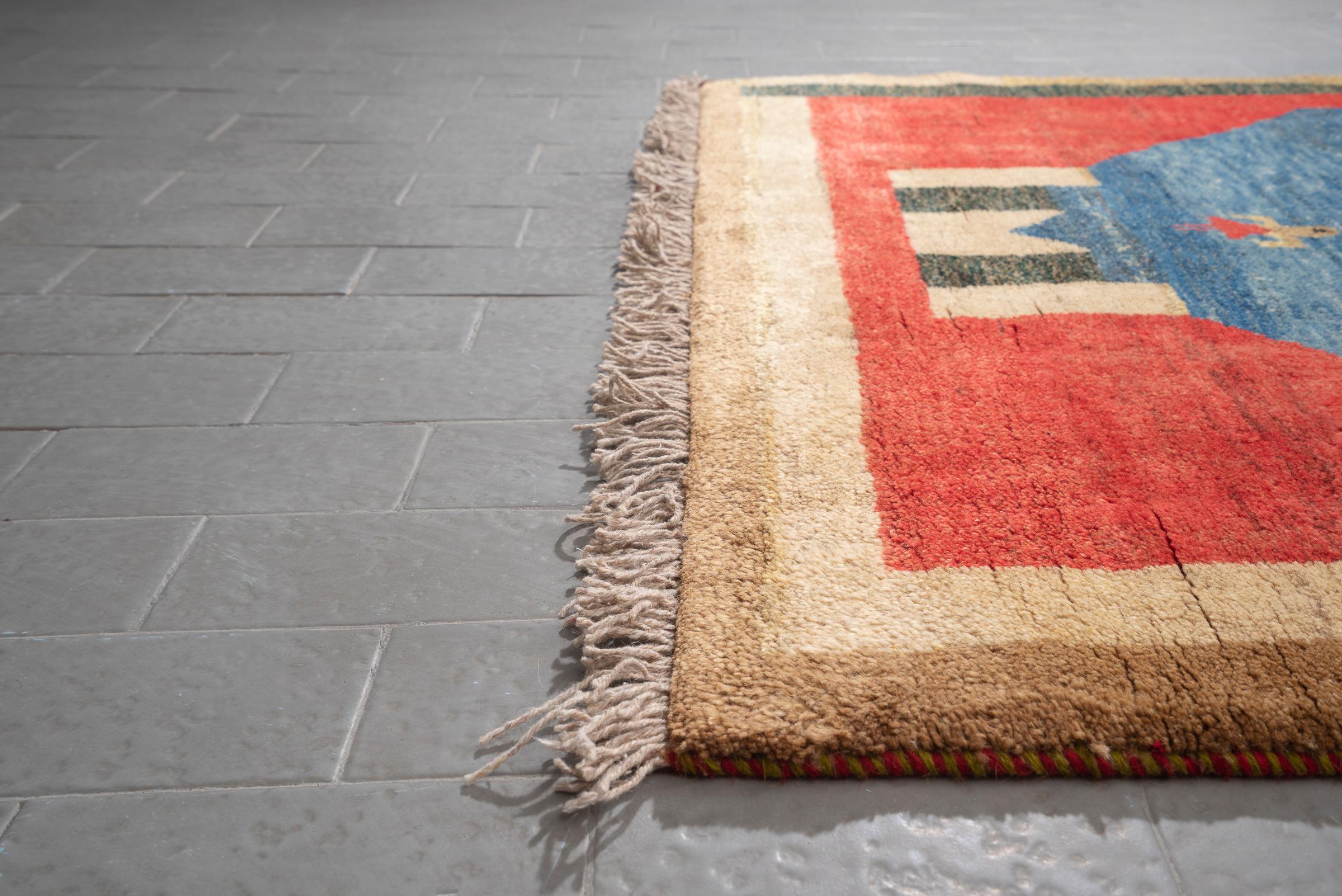 Vintage Qashqai Blue Fields Persian Gabbeh Rug
