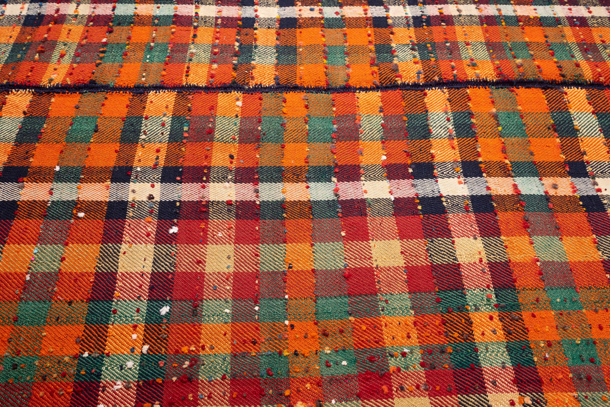 Vintage Qashqai Checkered Persian Jajim Flatweave
