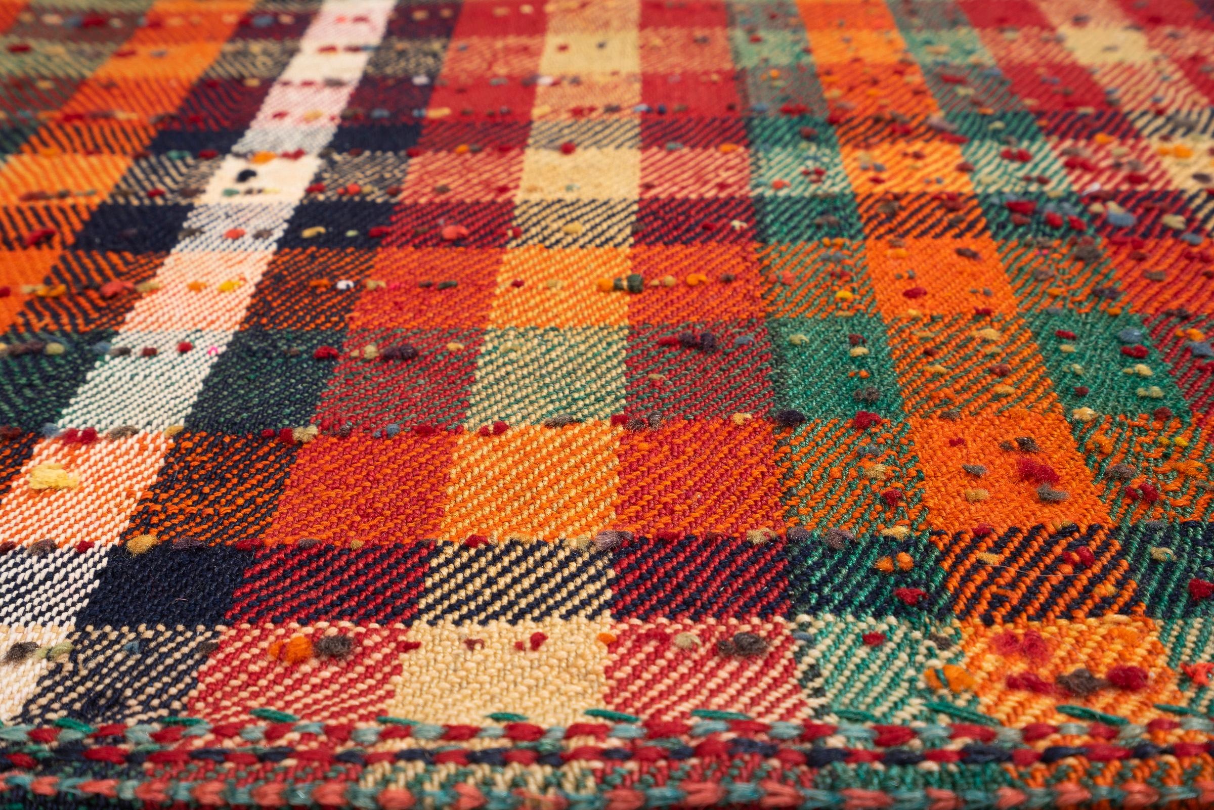 Vintage Qashqai Checkered Persian Jajim Flatweave