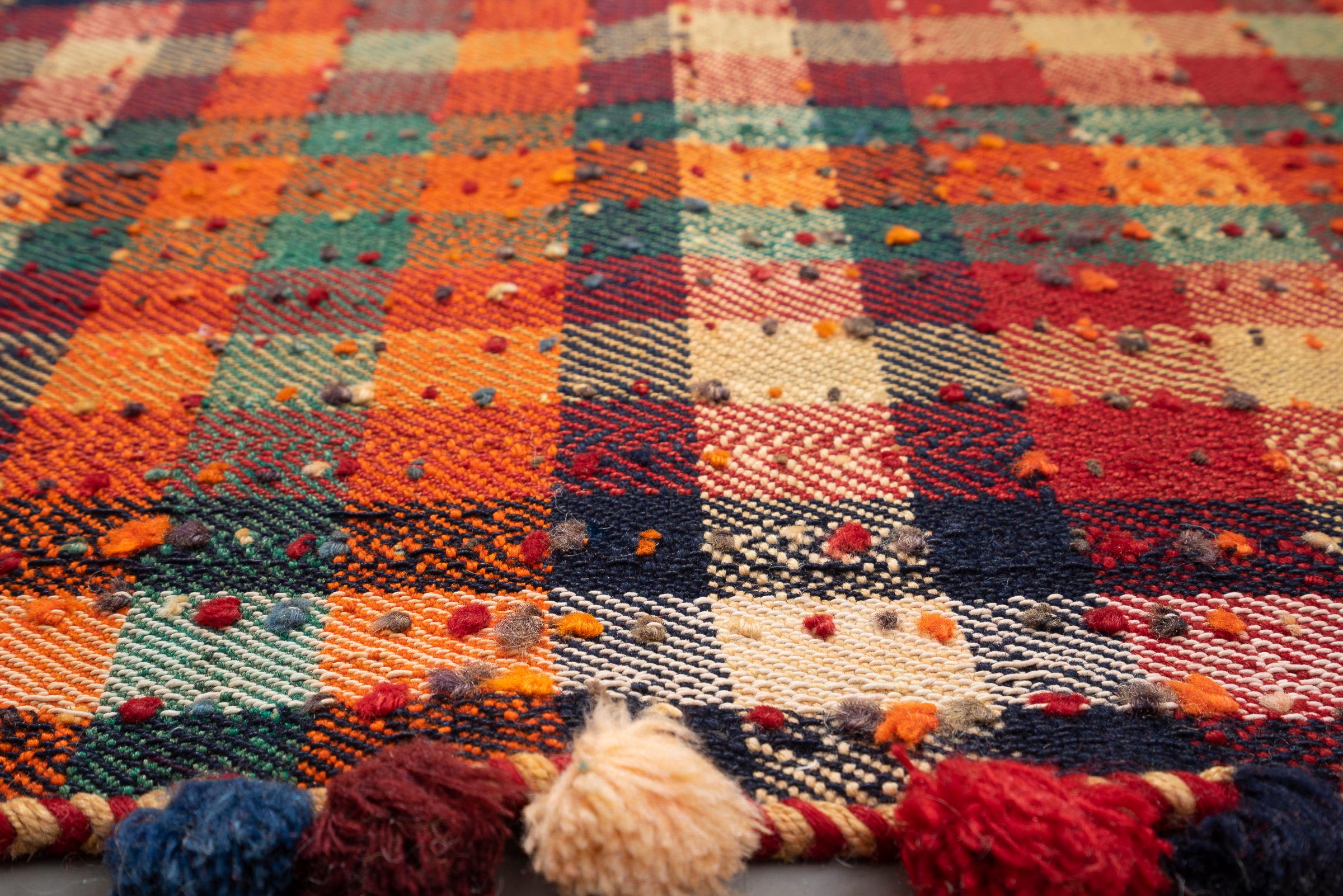 Vintage Qashqai Checkered Persian Jajim Flatweave