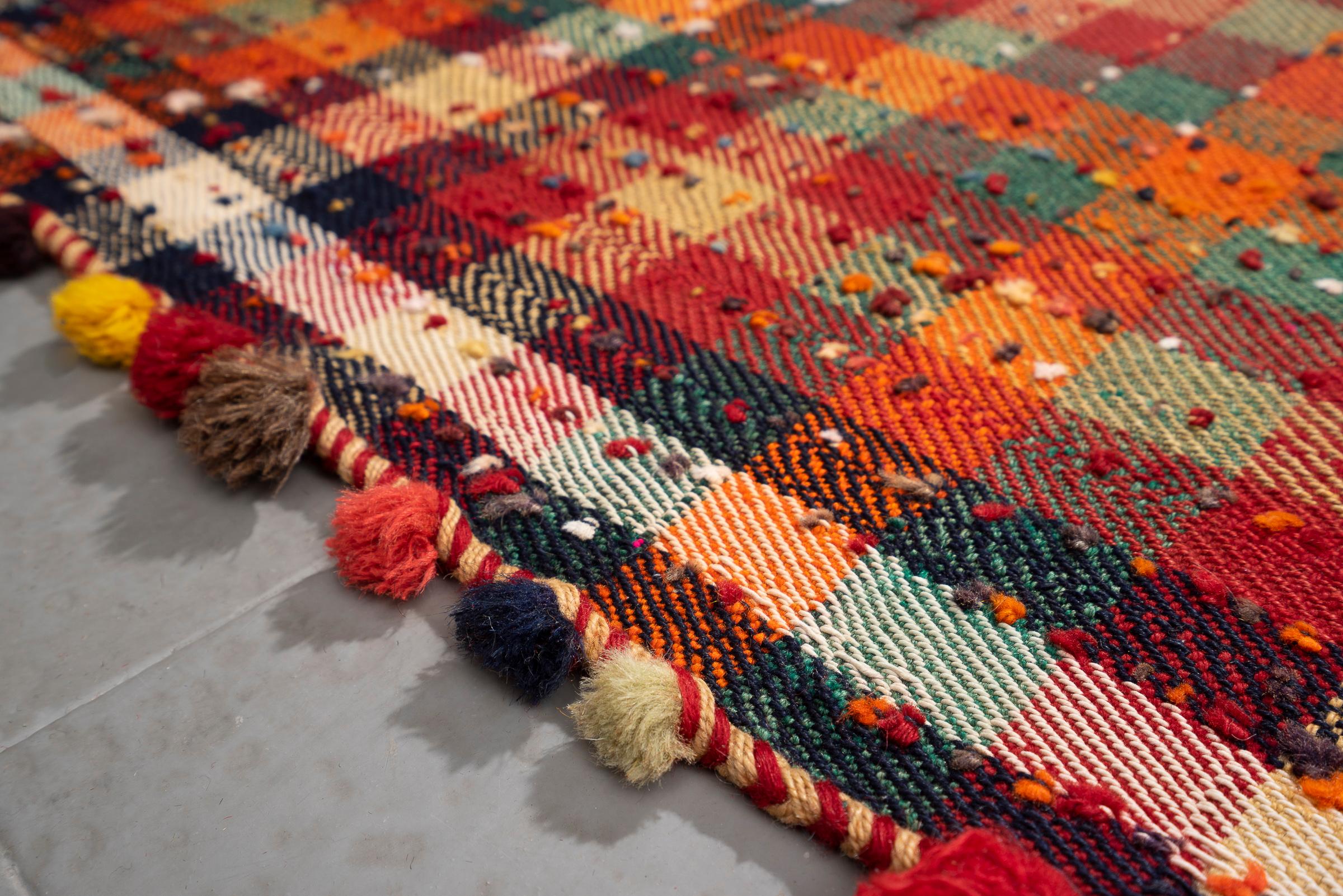 Vintage Qashqai Checkered Persian Jajim Flatweave