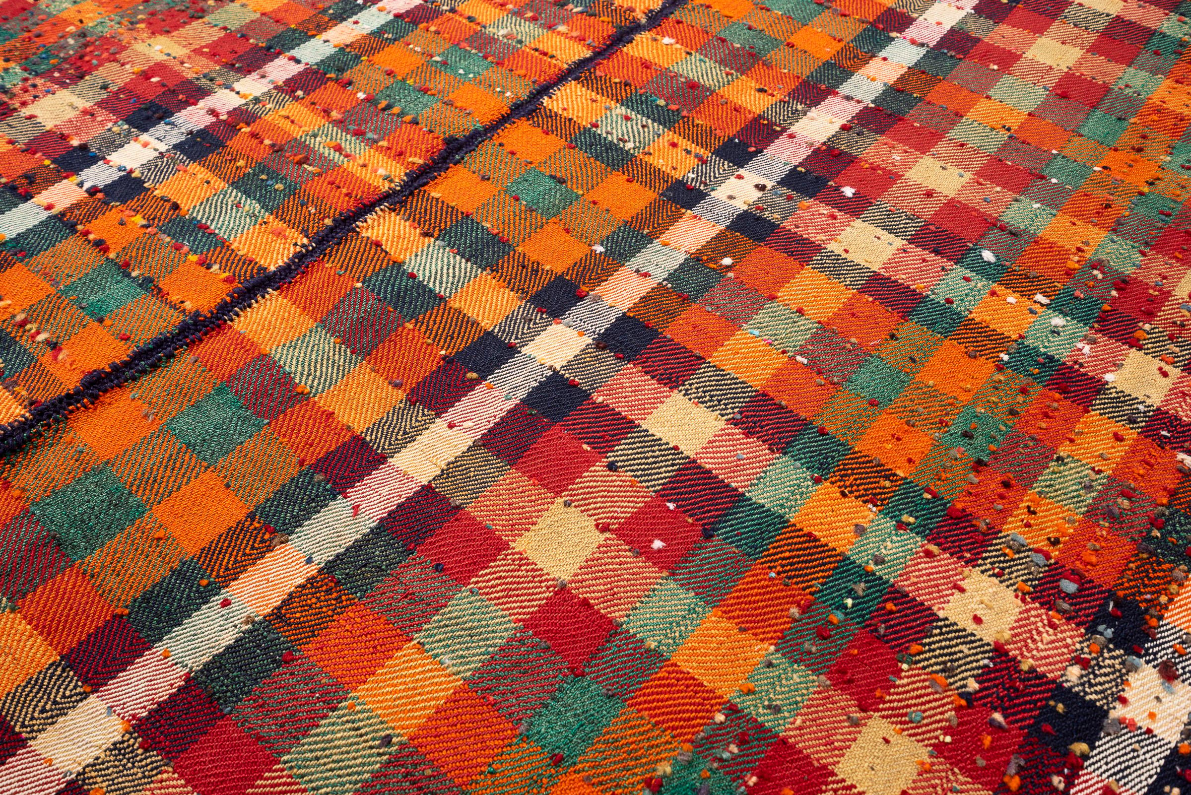 Vintage Qashqai Checkered Persian Jajim Flatweave