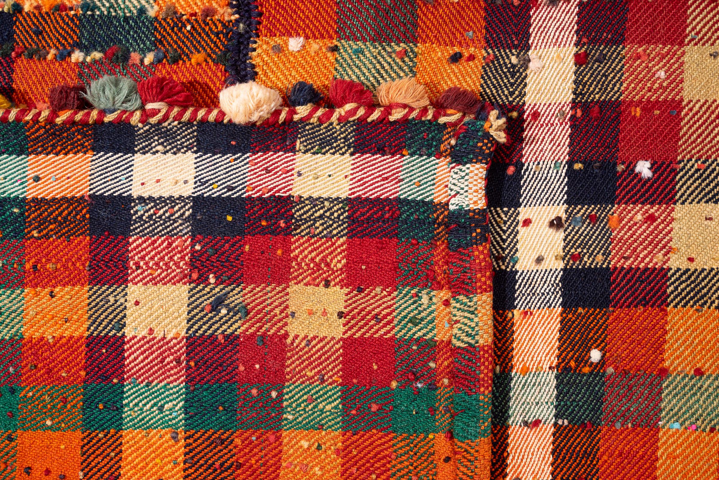 Vintage Qashqai Checkered Persian Jajim Flatweave