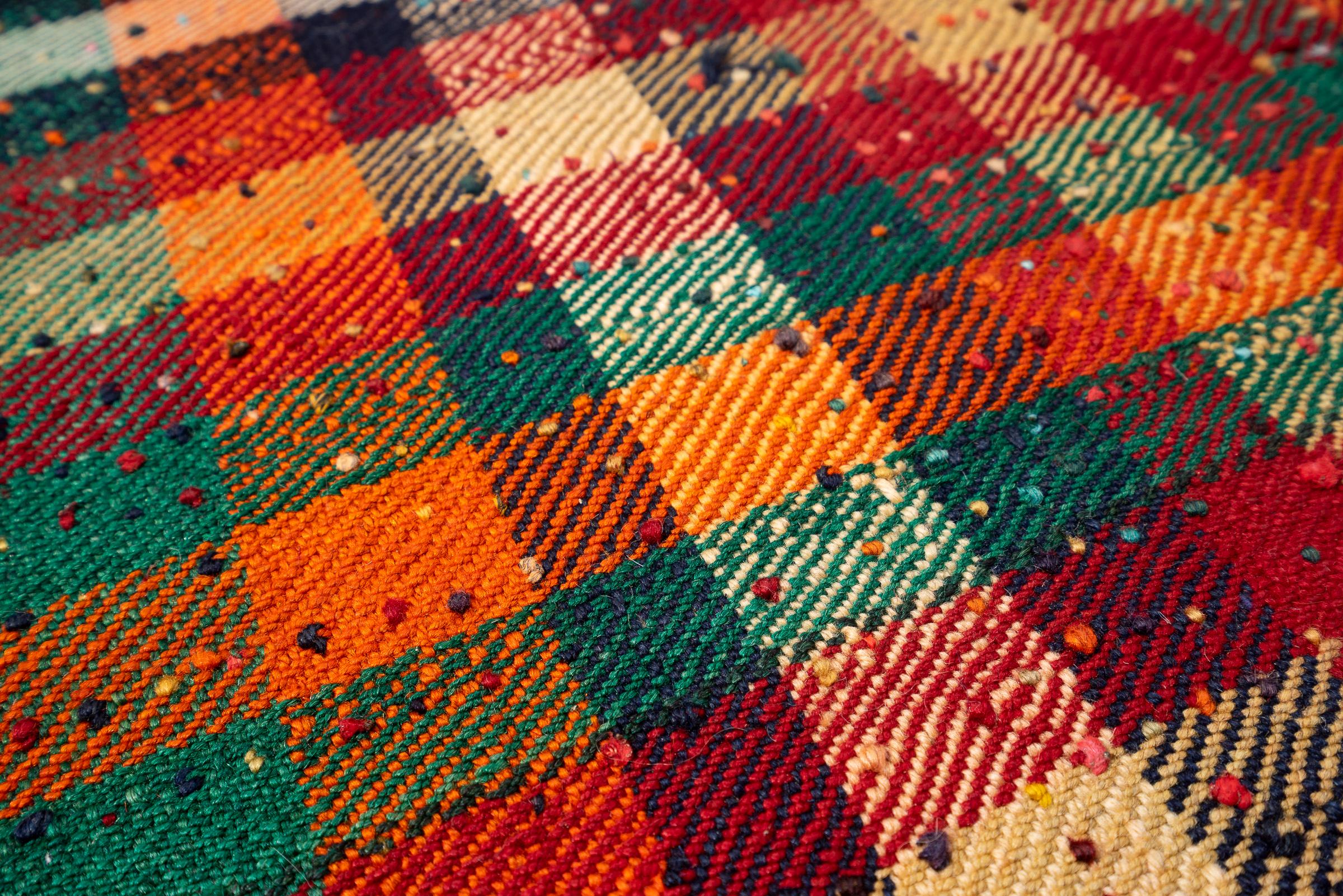 Vintage Qashqai Checkered Persian Jajim Flatweave