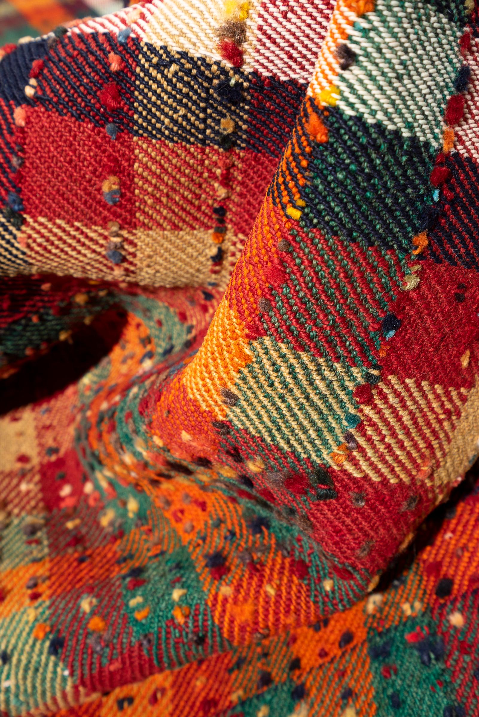 Vintage Qashqai Checkered Persian Jajim Flatweave