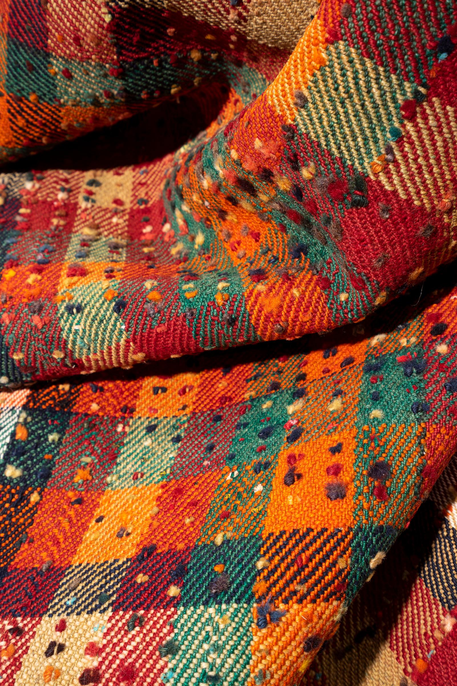 Vintage Qashqai Checkered Persian Jajim Flatweave