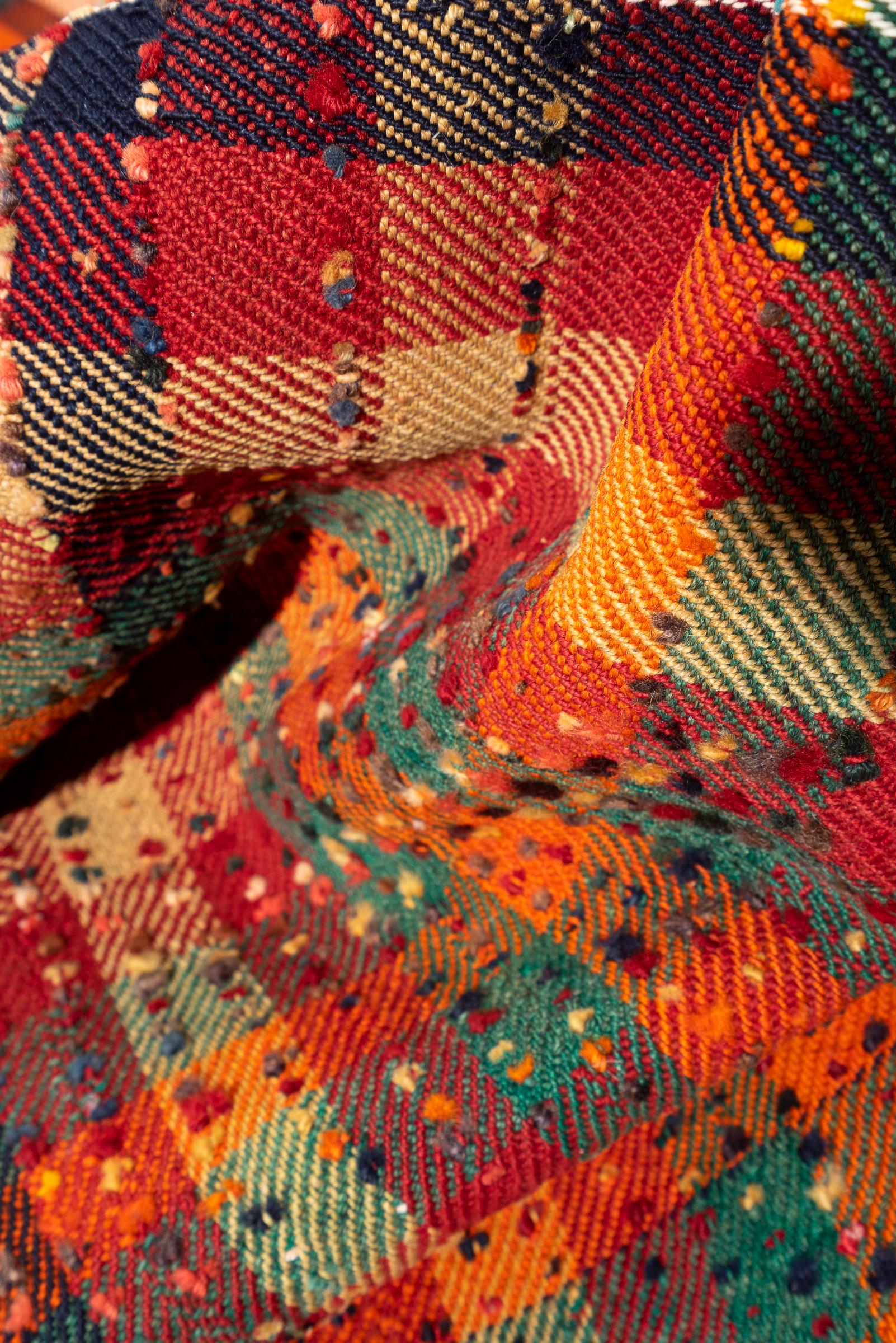 Vintage Qashqai Checkered Persian Jajim Flatweave