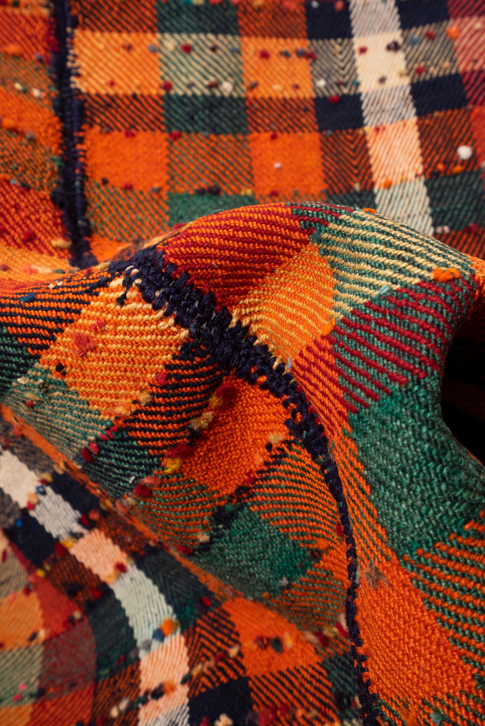 Vintage Qashqai Checkered Persian Jajim Flatweave