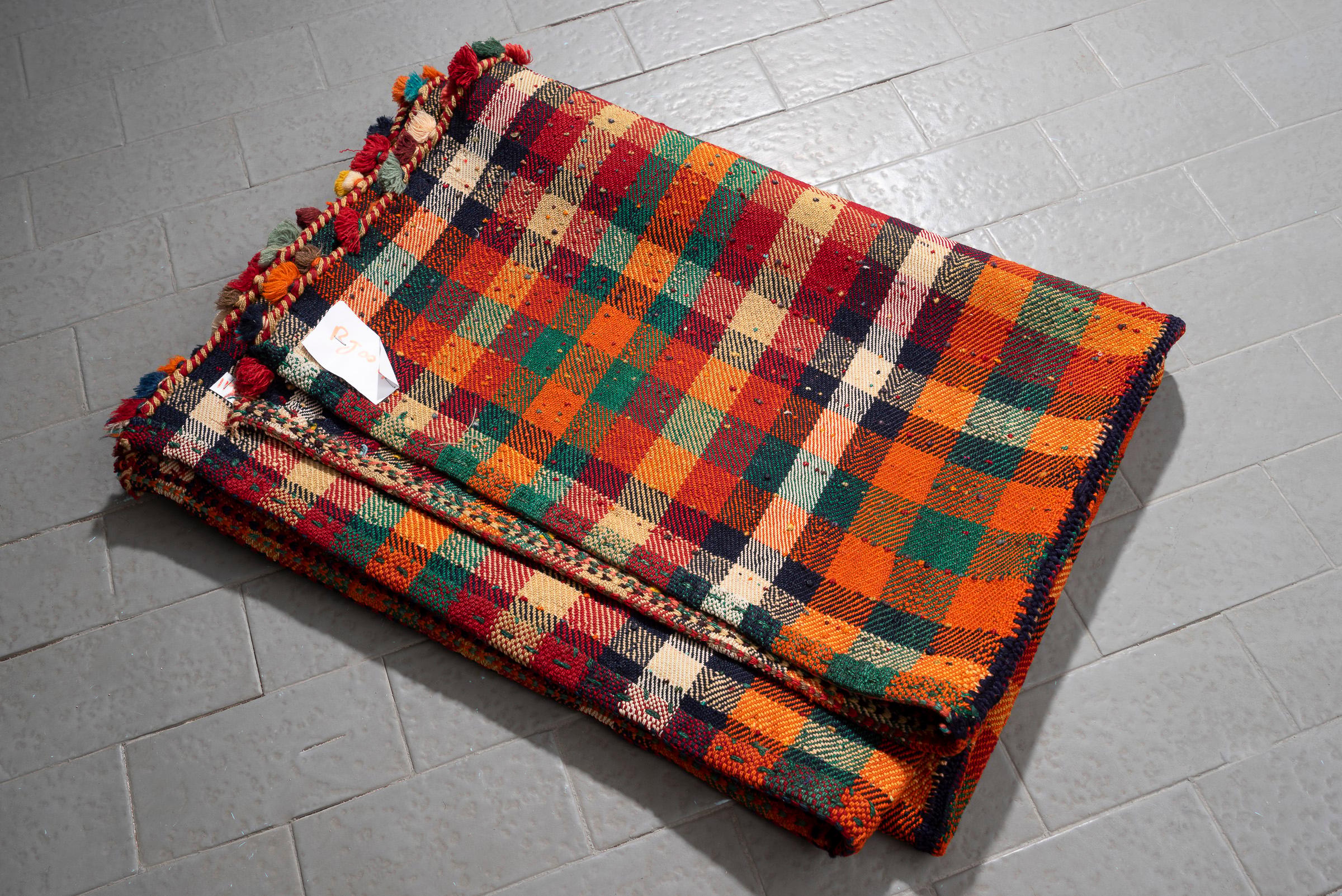 Vintage Qashqai Checkered Persian Jajim Flatweave