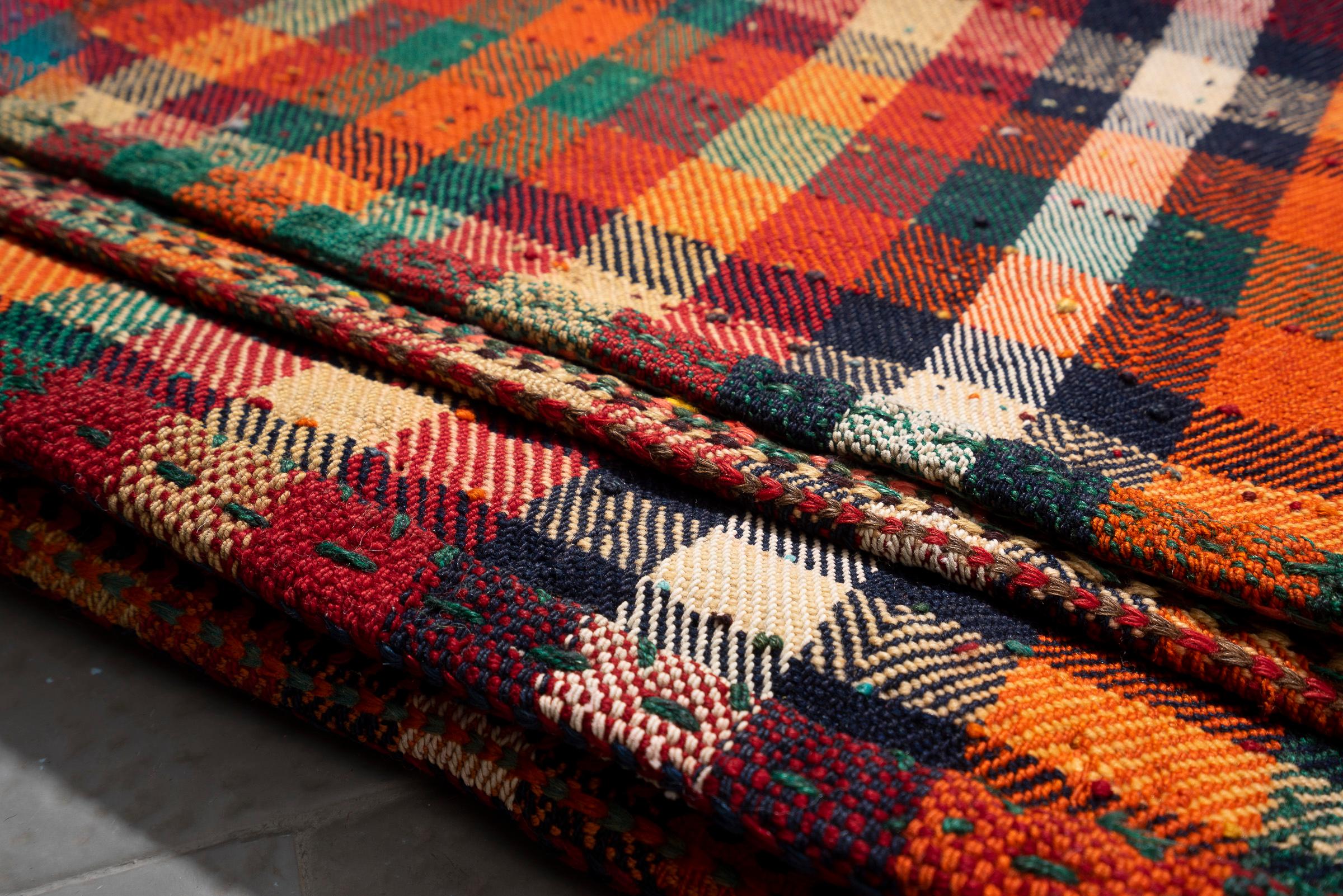 Vintage Qashqai Checkered Persian Jajim Flatweave
