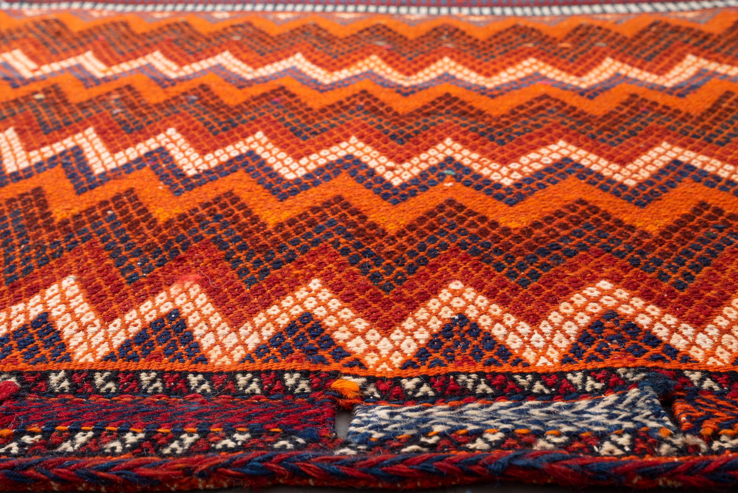 Vintage Qashqai Opened Saddle Bag Persian Soumak Runner