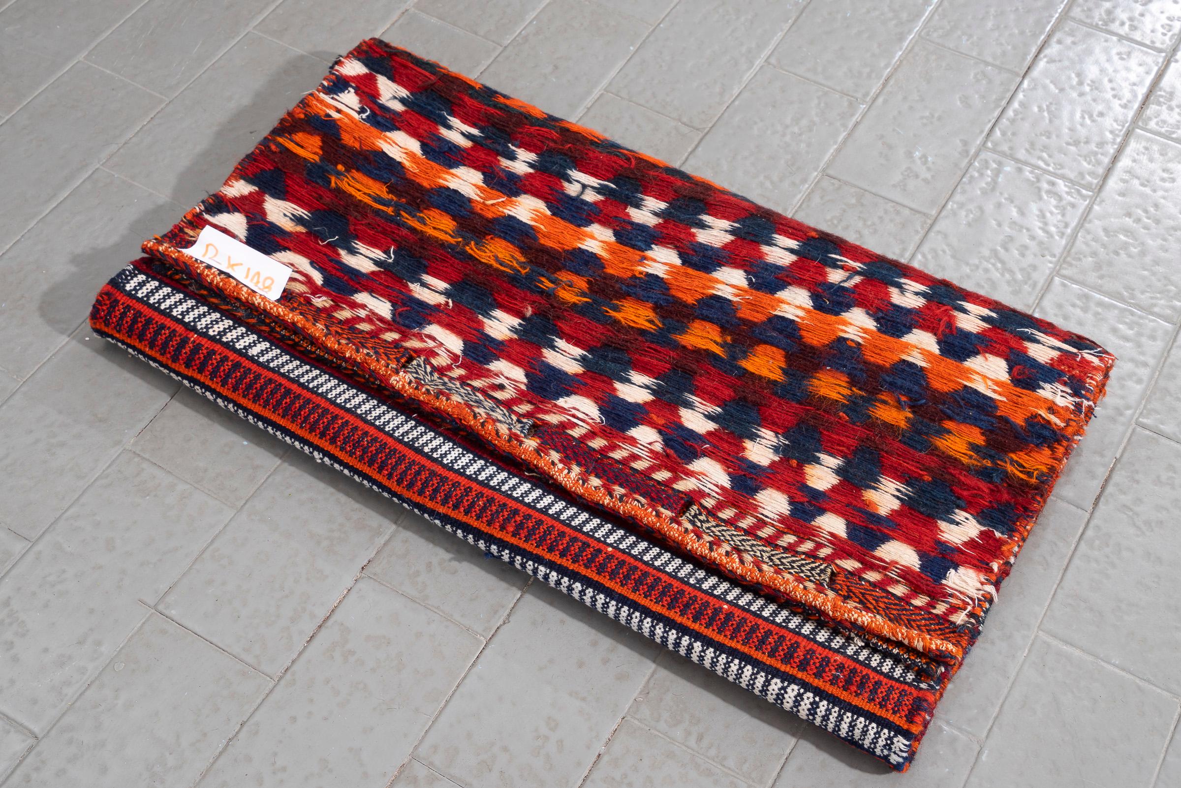 Vintage Qashqai Opened Saddle Bag Persian Soumak Runner