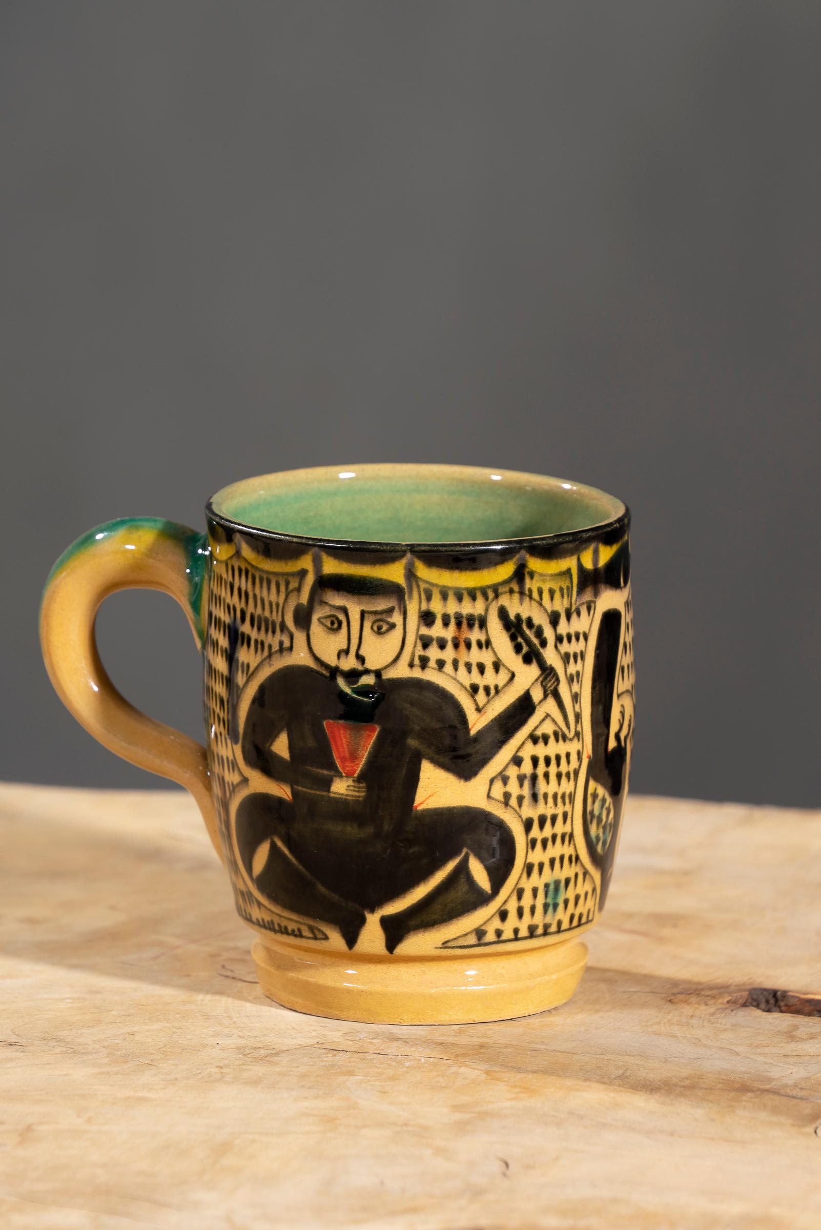 Nishapur Ceramics Hand Painted Handled Large Mug