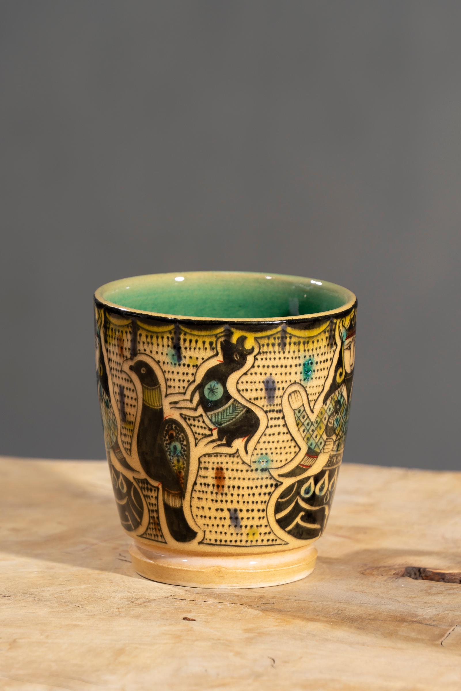 Nishapur Ceramics Hand Painted Handled Large Mug