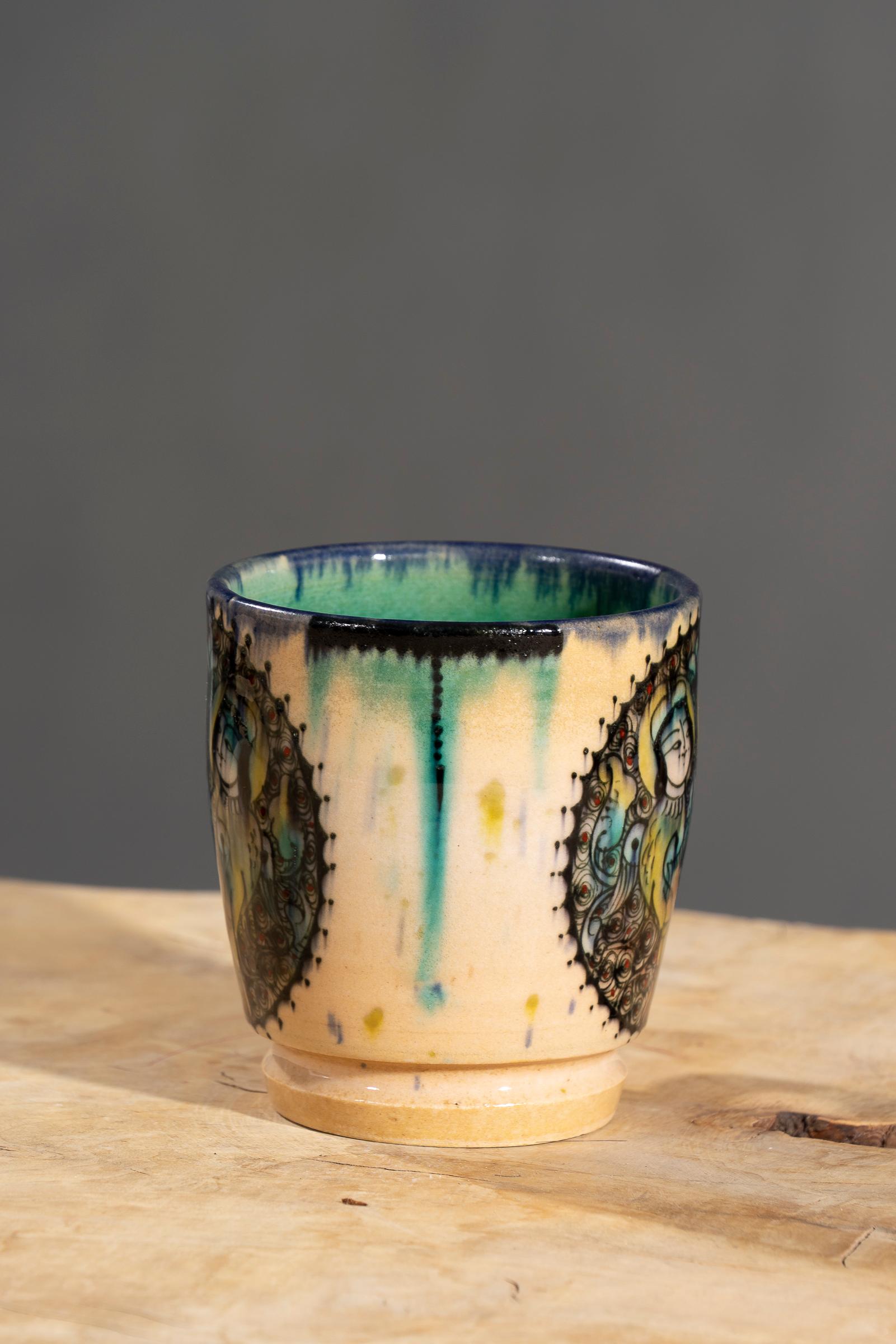 Nishapur Ceramics Hand Painted Handled Large Mug