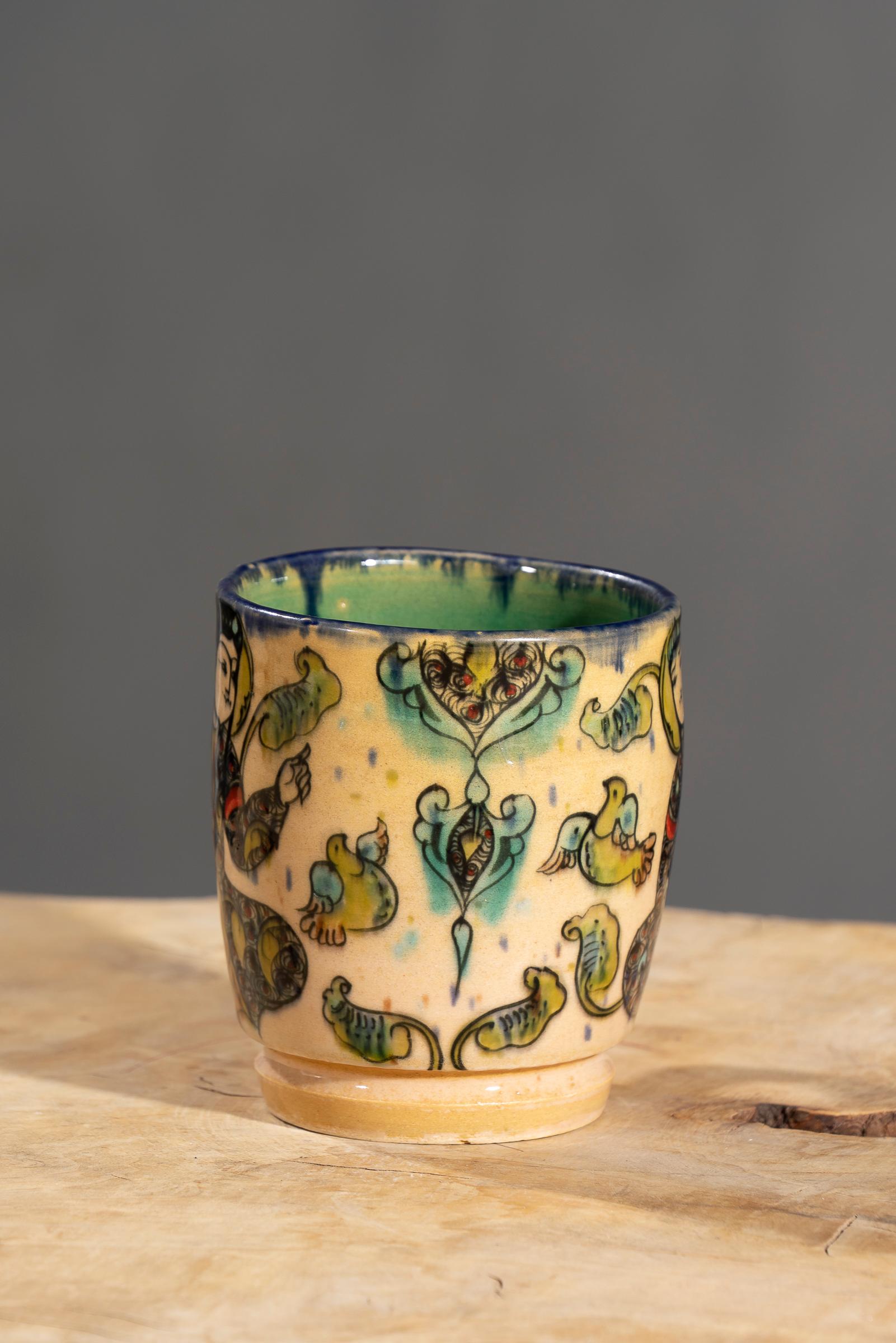 Nishapur Ceramics Hand Painted Handled Large Mug
