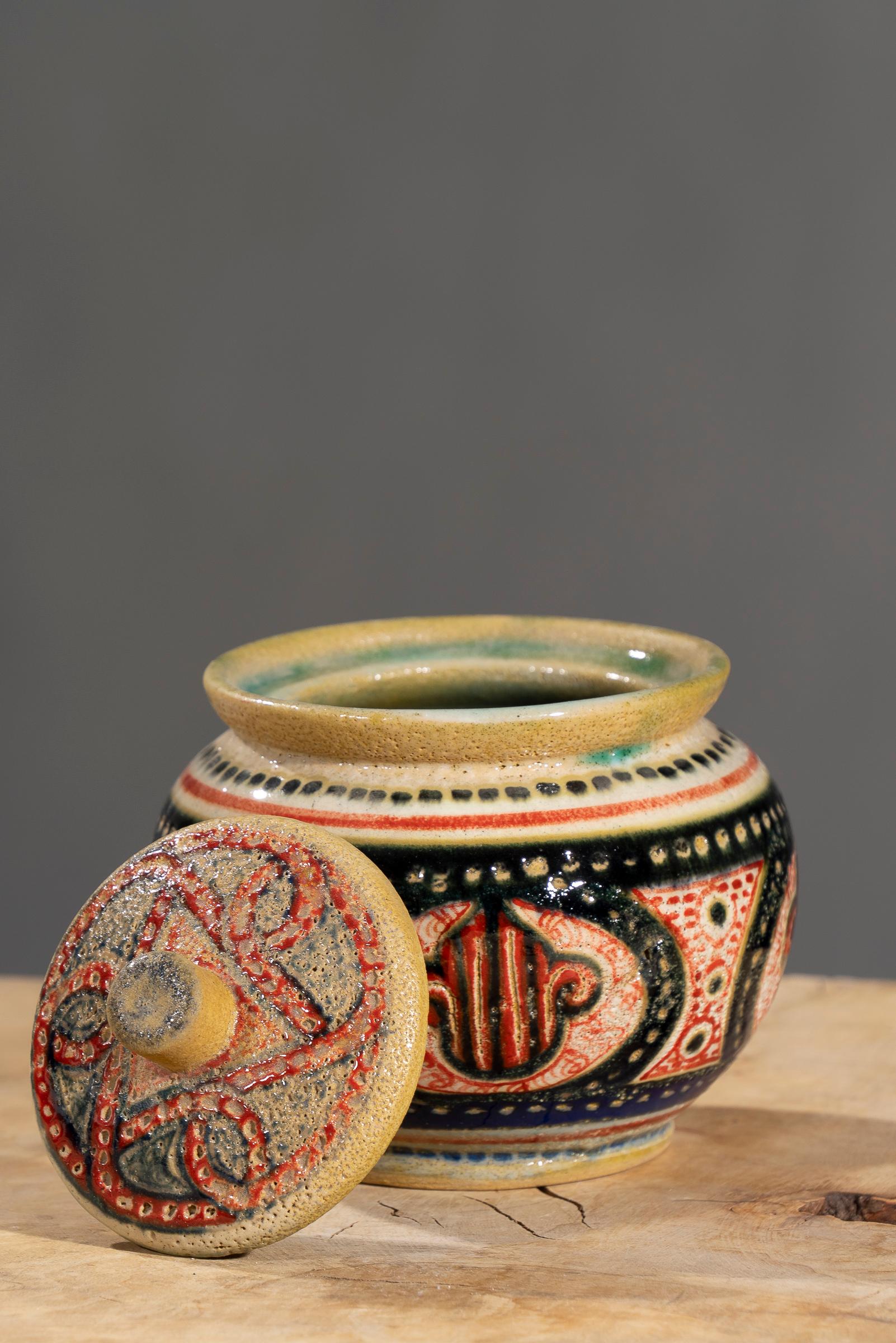 Nishapur Ceramics Hand Painted Sugar Jar