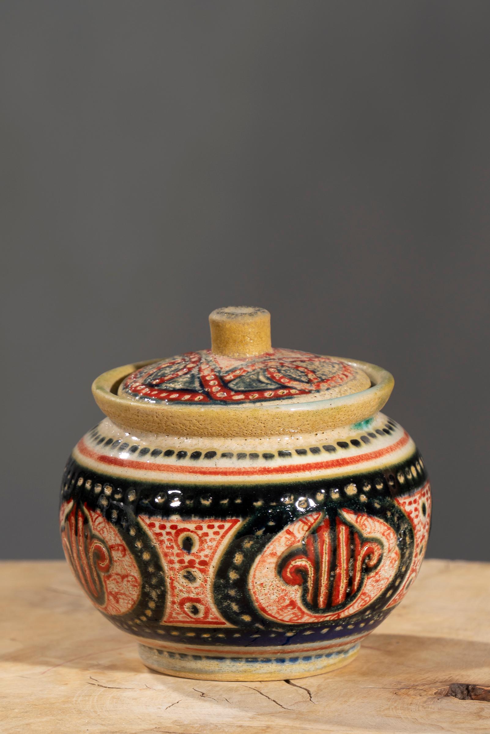 Nishapur Ceramics Hand Painted Sugar Jar