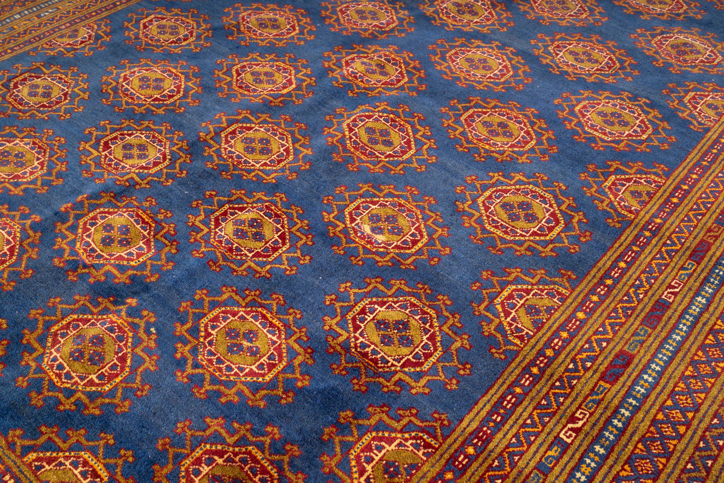 Vintage Torakaman Teal Bukhara Persian Rug 2