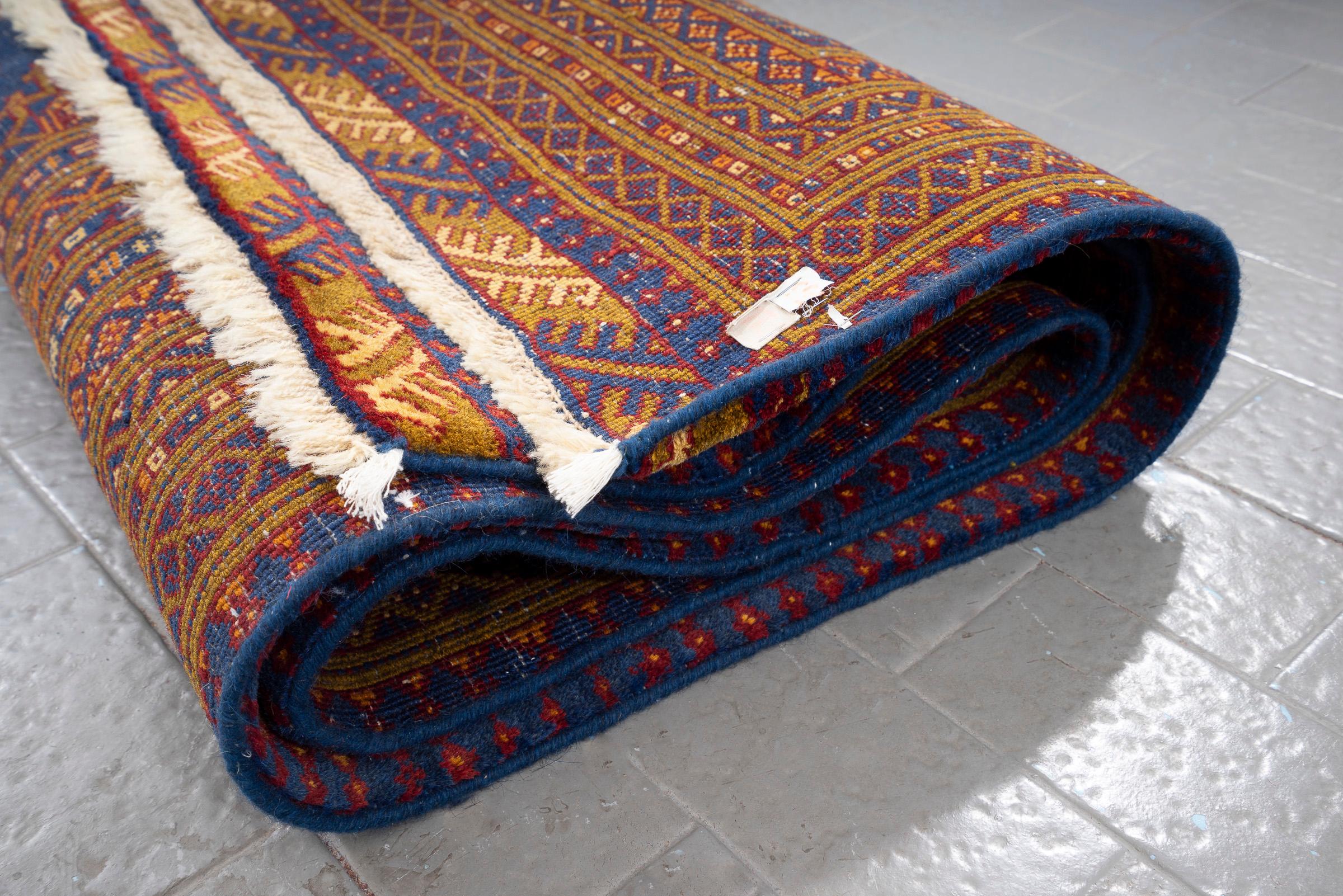 Vintage Torakaman Teal Bukhara Persian Rug 2